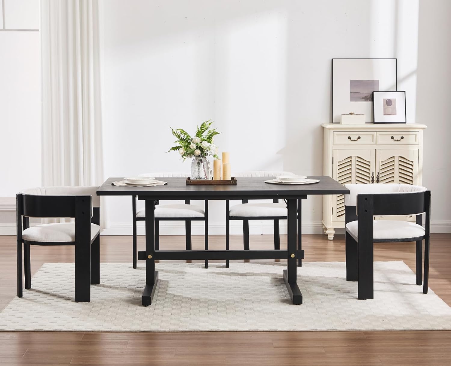 Dining Table for 4 to 6 People Farmhouse Kitchen Table with Solid Wood 63 Inch Rustic Large Rectangle Table