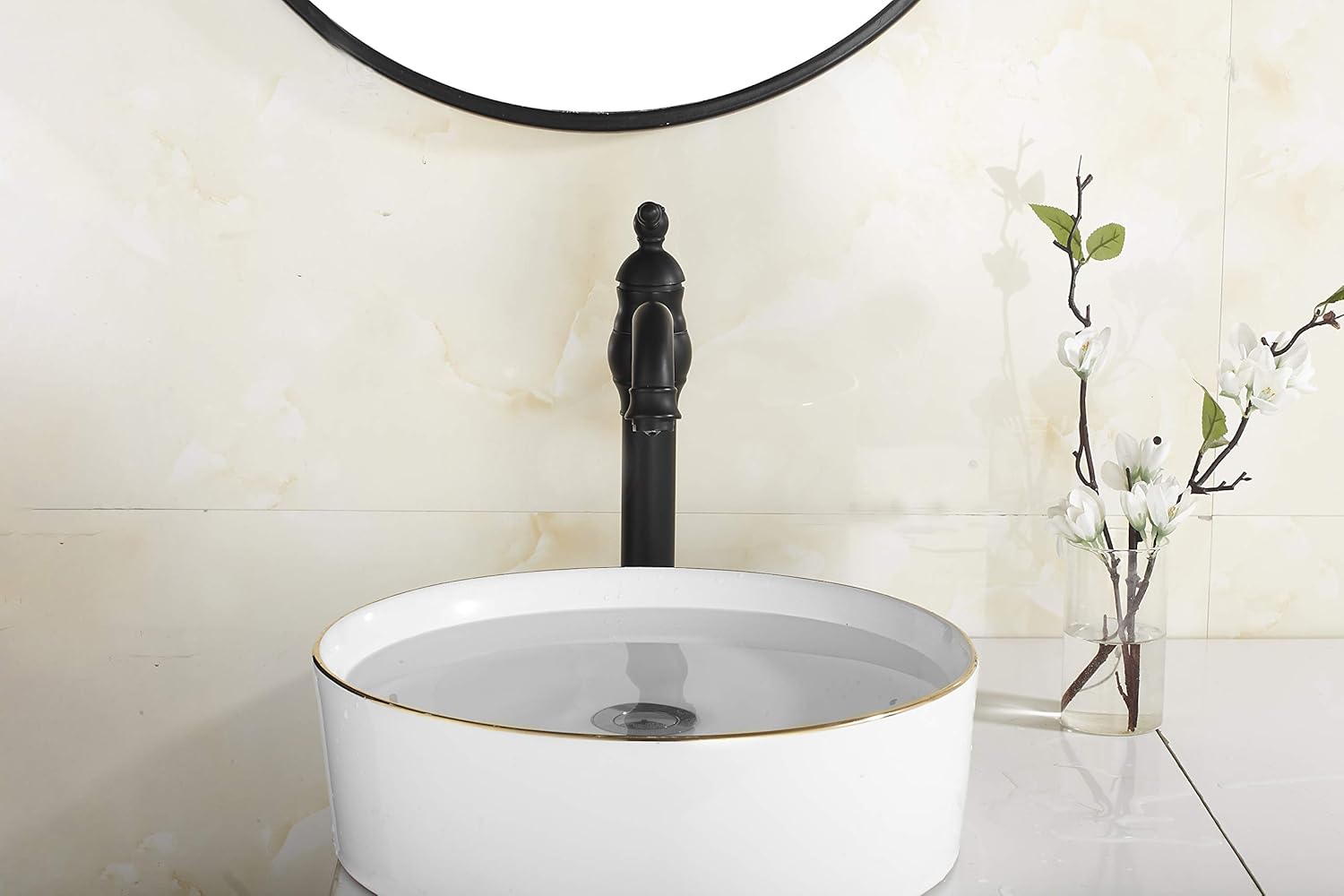 Black Bathroom Vessel Sink Faucet 360° Swivel Spout One Handle Single Hole Bowl Sink Tall Body Lavatory Vanity Faucet Farmhouse Above Counter Mixer Tap Commercial