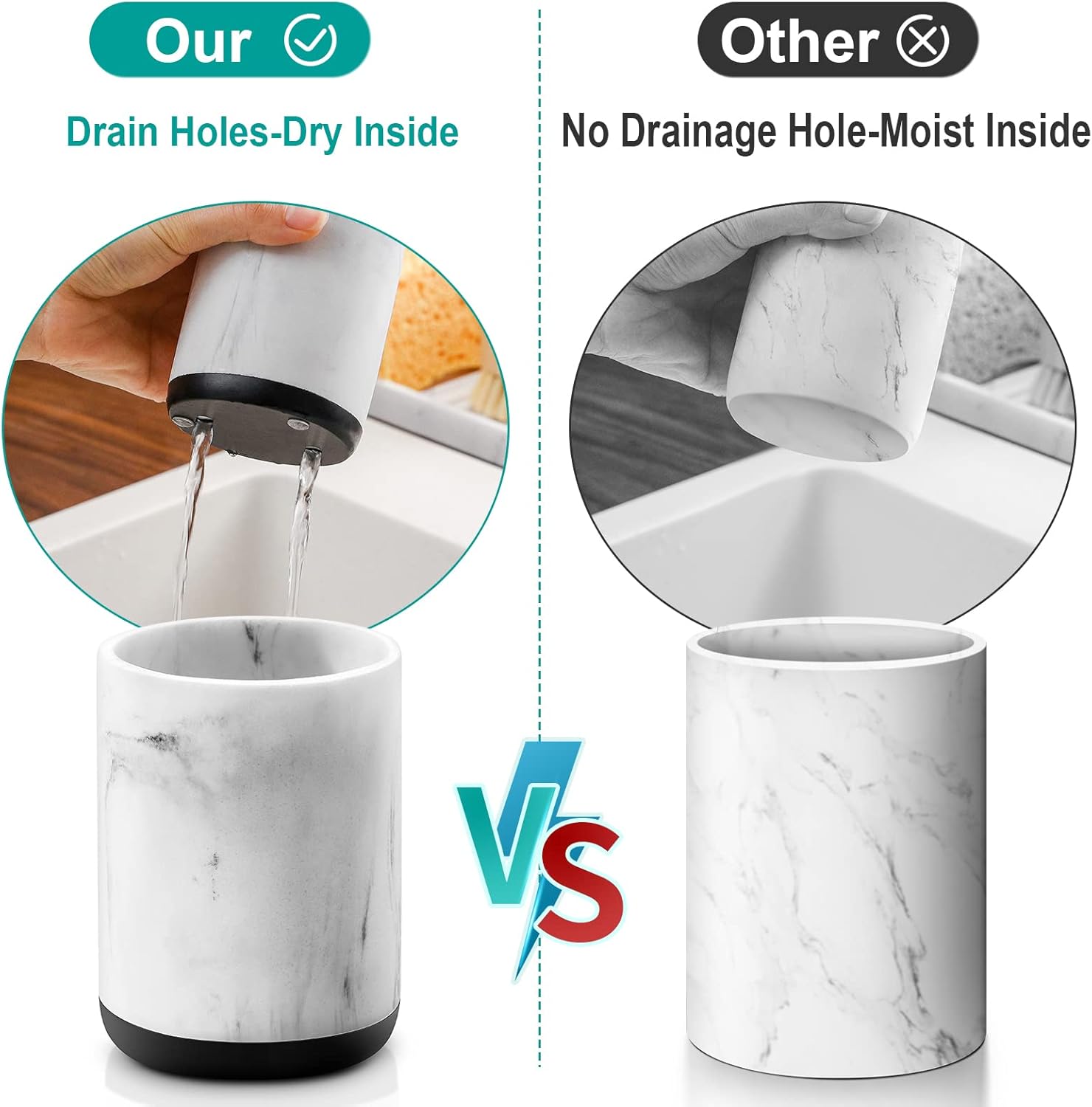 Toothbrush Holders for Bathrooms, Toothpaste Tooth Brushing Holder, Bathroom Organizer Countertop for Vanity/Makeup Brushes