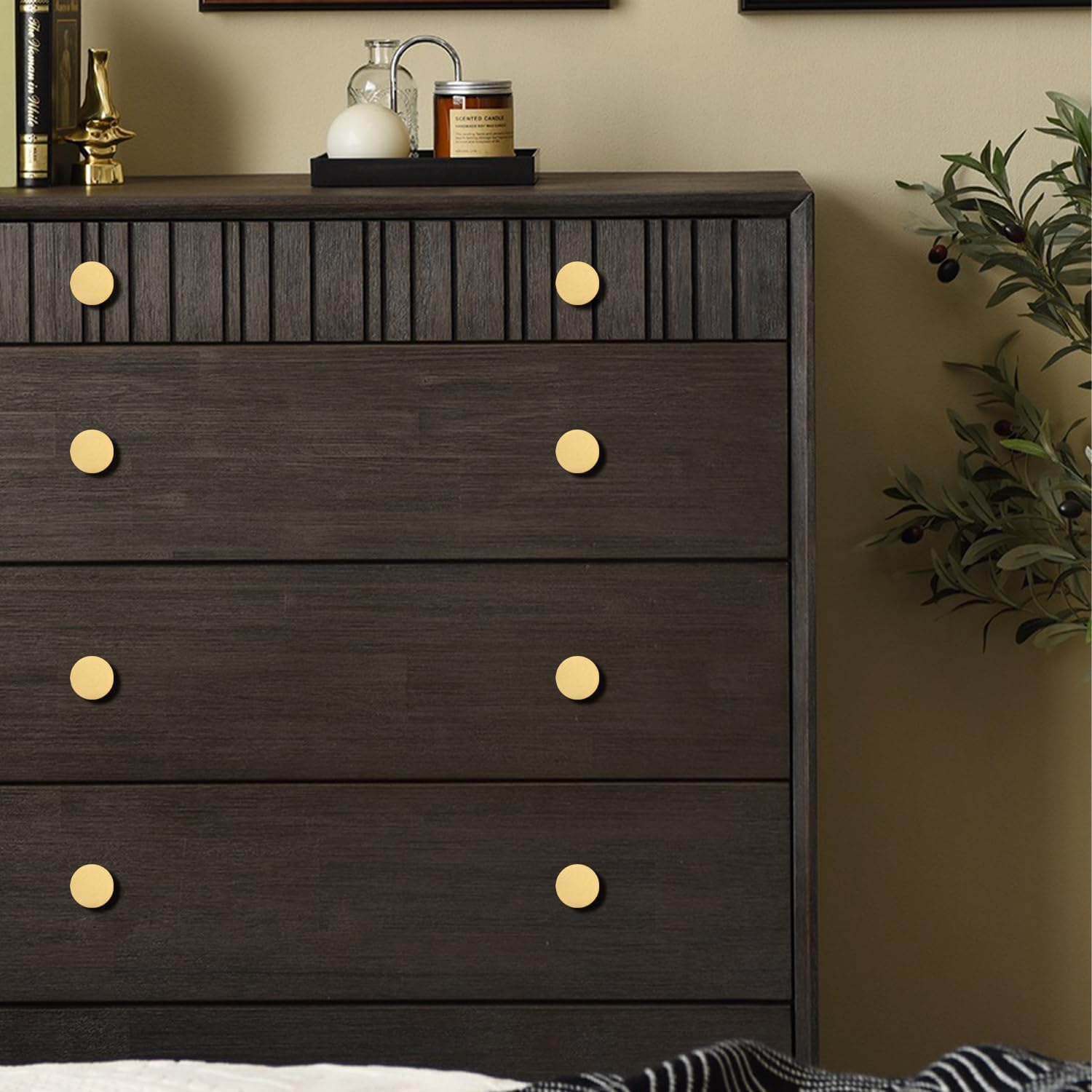 Round Cabinet Knobs, Solid Brass Dresser Knobs Brushed Gold Cabinet Knobs for Kitchen Drawers(12Pcs, 1.1"x0.78")