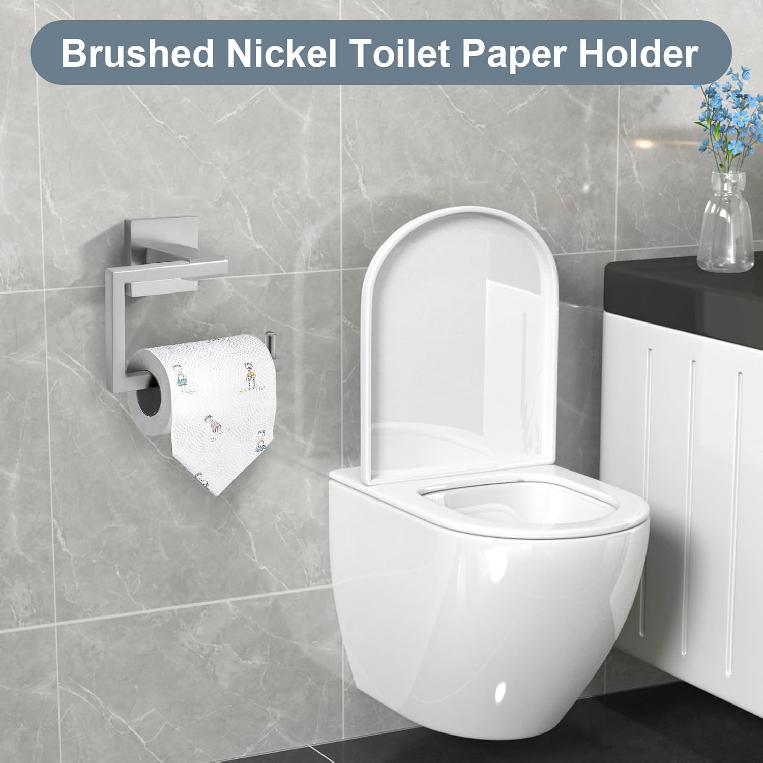 Brushed Nickel Toilet Paper Holder, Bathroom Toilet Roll Holder, Stainless Steel Modern Square Tissue Roll Holders Wall Mounted for Bathroom Kitchen Washroom