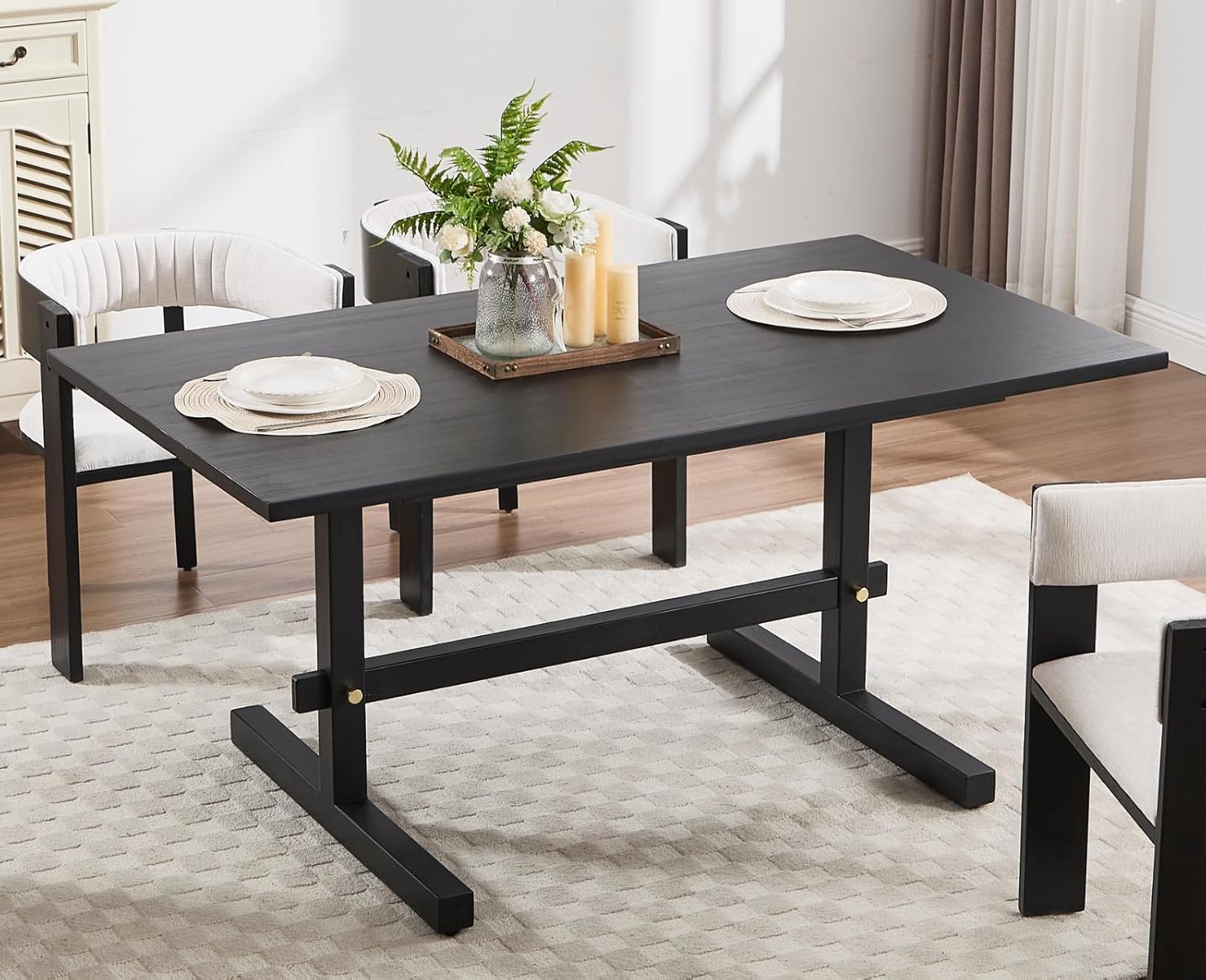 Dining Table for 4 to 6 People Farmhouse Kitchen Table with Solid Wood 63 Inch Rustic Large Rectangle Table