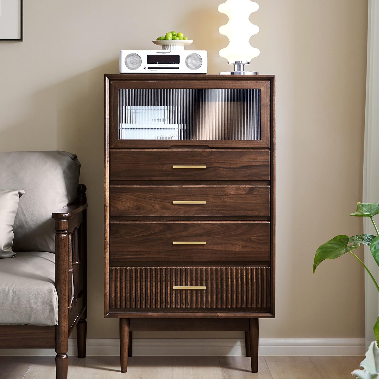 4 Pcs Solid Brass Pull Kitchen Cabinet Handles Brushed Gold Decorative Contemporary Hexagon Bar Cabinet Pulls (Hole Centers:2-1/2"(64mm))