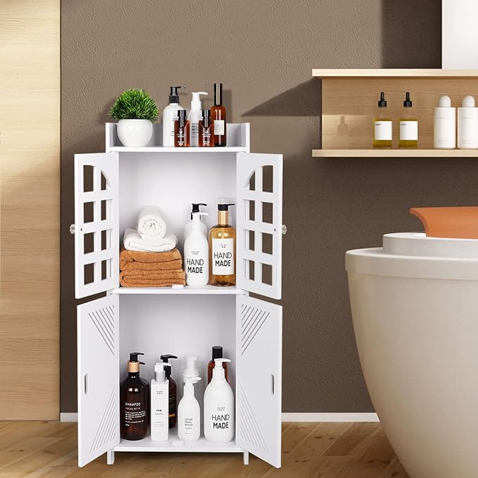 Storage Corner Cabinet, Free Standing with Shelf for Small Space, Bathroom Floor