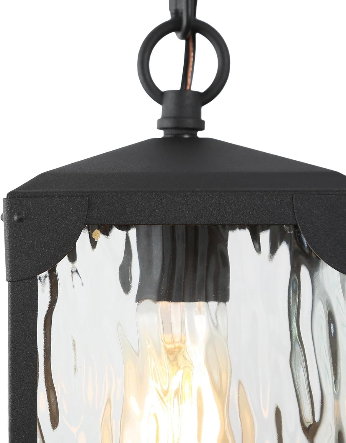 Farmhouse Exterior Lights, Anti-Rust Ceiling Outdoor Light with Water Ripple Glass, Square Hanging Lantern