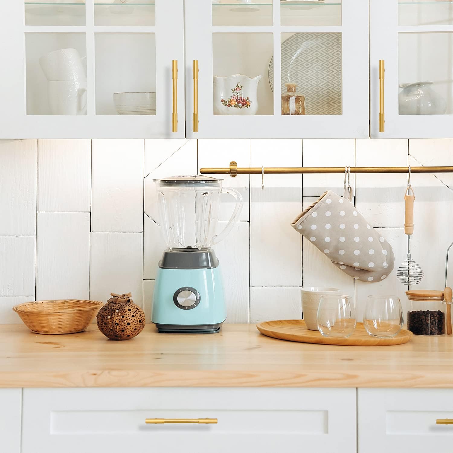 4pcs Solid Brass Gold Cabinet Pulls, 3-3/4-Inch Hole Centers for Kitchen Cupboard Handles Modern Drawer Dresser Pulls Bathroom Brushed Brass Cabinet Pulls Wardrobe Door Handles