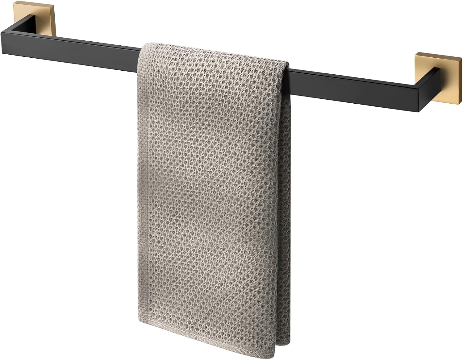 Bathroom Towel Bar, 23.6 Inch Black & Gold Towel Rack, SUS304 Stainless Steel Bathroom Accessories, Square Hand Towel Holder for Bathroom Kitchen Wall Mounted