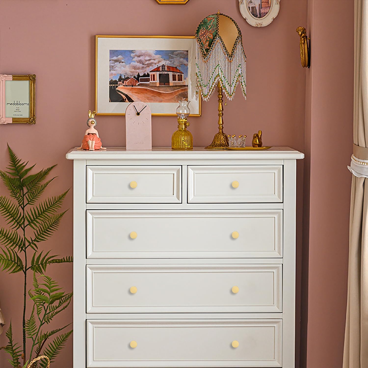 Round Cabinet Knobs, Solid Brass Dresser Knobs Brushed Gold Cabinet Knobs for Kitchen Drawers(12Pcs, 1.1"x0.78")