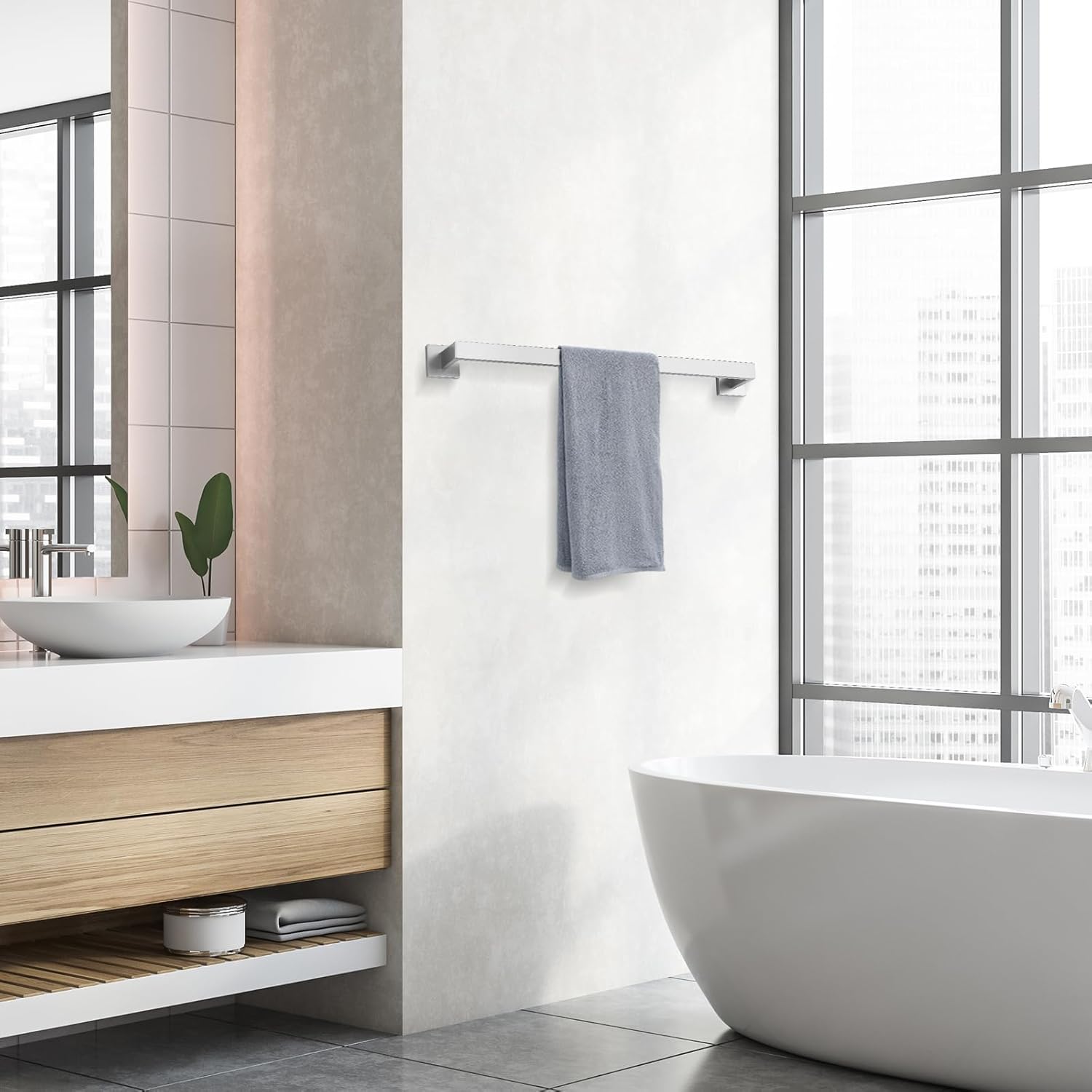 Bathroom Towel Bar, 23.6 Inch Brushed Nickel Towel Rack, SUS304 Stainless Steel Bathroom Accessories, Square Hand Towel Holder for Bathroom Kitchen Wall Mounted