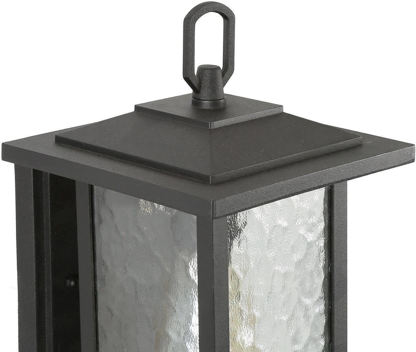 Black Outdoor Wall Light Fixture, Modern Farmhouse Rectangular Porch Lights Outdoor Wall Mount with Water Ripple Glass