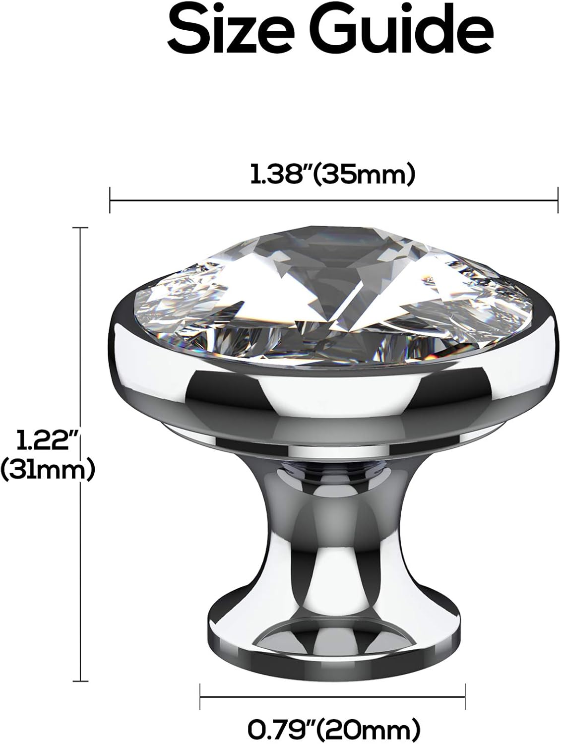 10 Pack Clear Crystal with Gold Base Cabinet Knobs, 1-3/8 Inch (35mm) Diameter Cabinet Hardware Round Crystal Knobs for Drawers