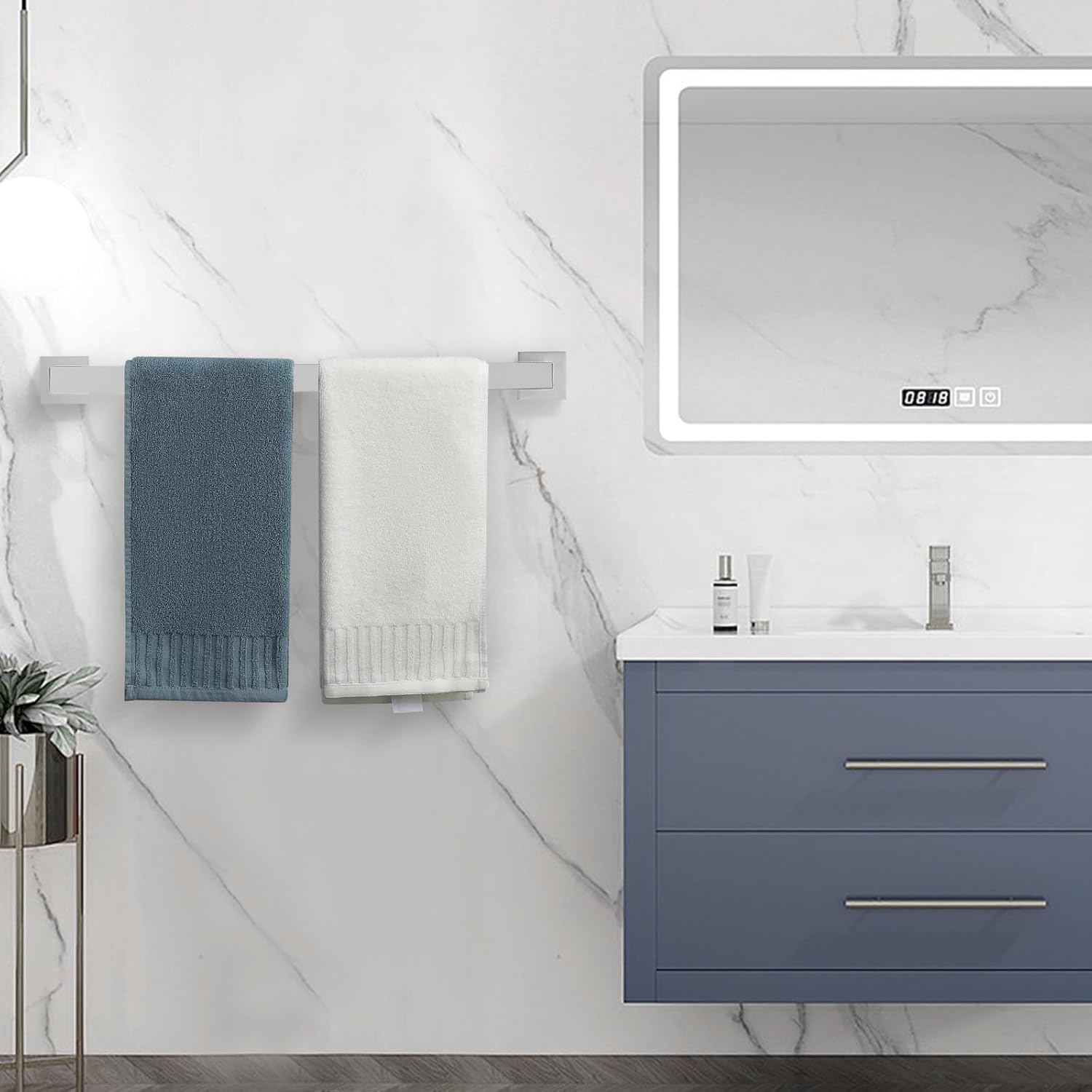 Bathroom Towel Bar, 23.6 Inch Brushed Nickel Towel Rack, SUS304 Stainless Steel Bathroom Accessories, Square Hand Towel Holder for Bathroom Kitchen Wall Mounted