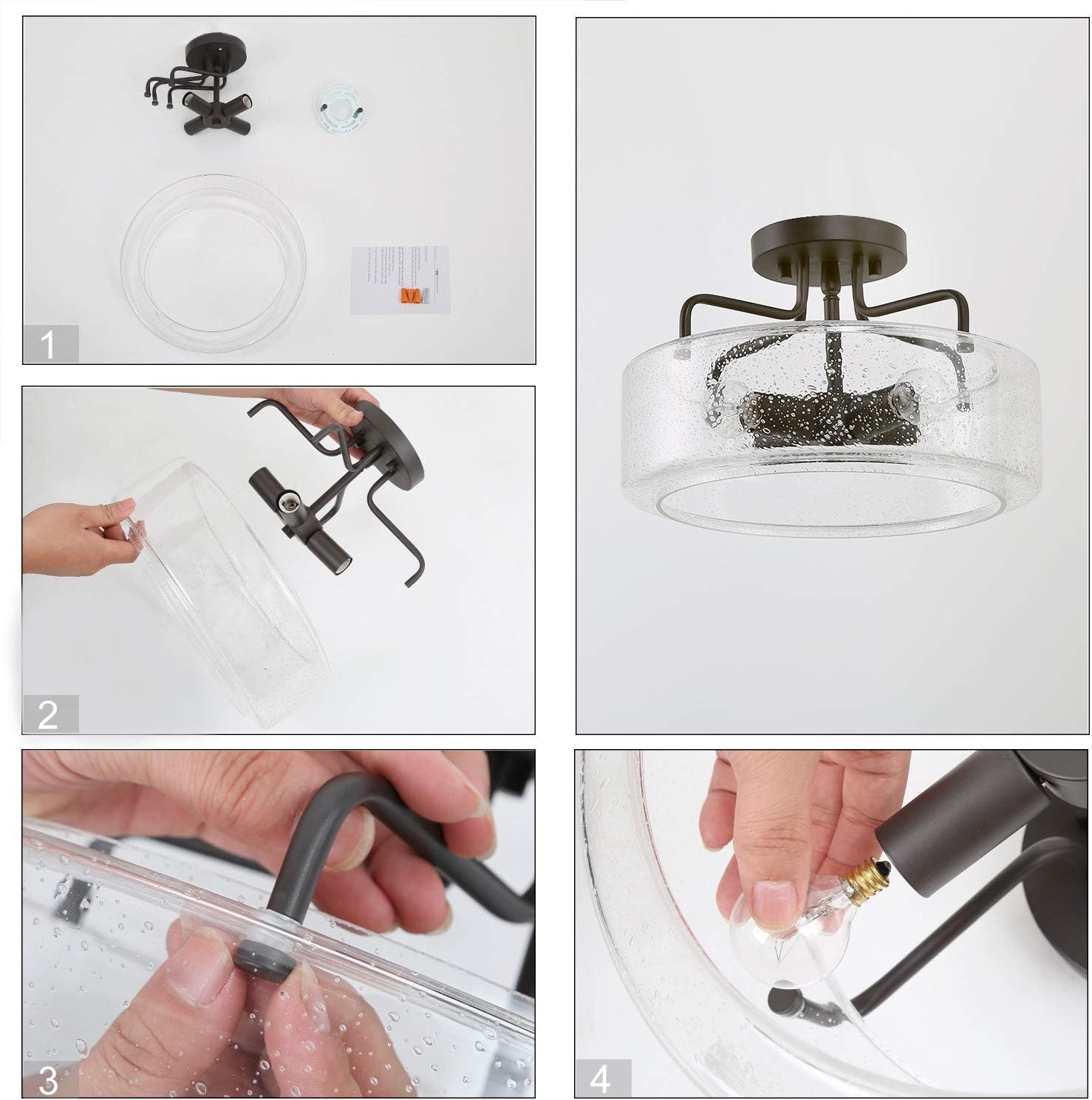 Semi Flush Mount Ceiling Light with Seeded Glass Shade