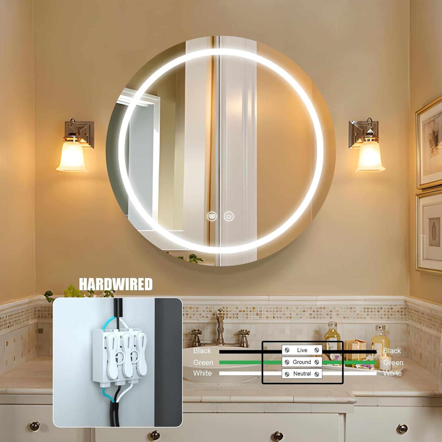 26inch Round Medicine Cabinet with Lights,Led Medicine Cabinet with Demister,Illuminated Bathroom Mirror Cabinet,Dimmable,Anti-Fog,3 Color Temperature
