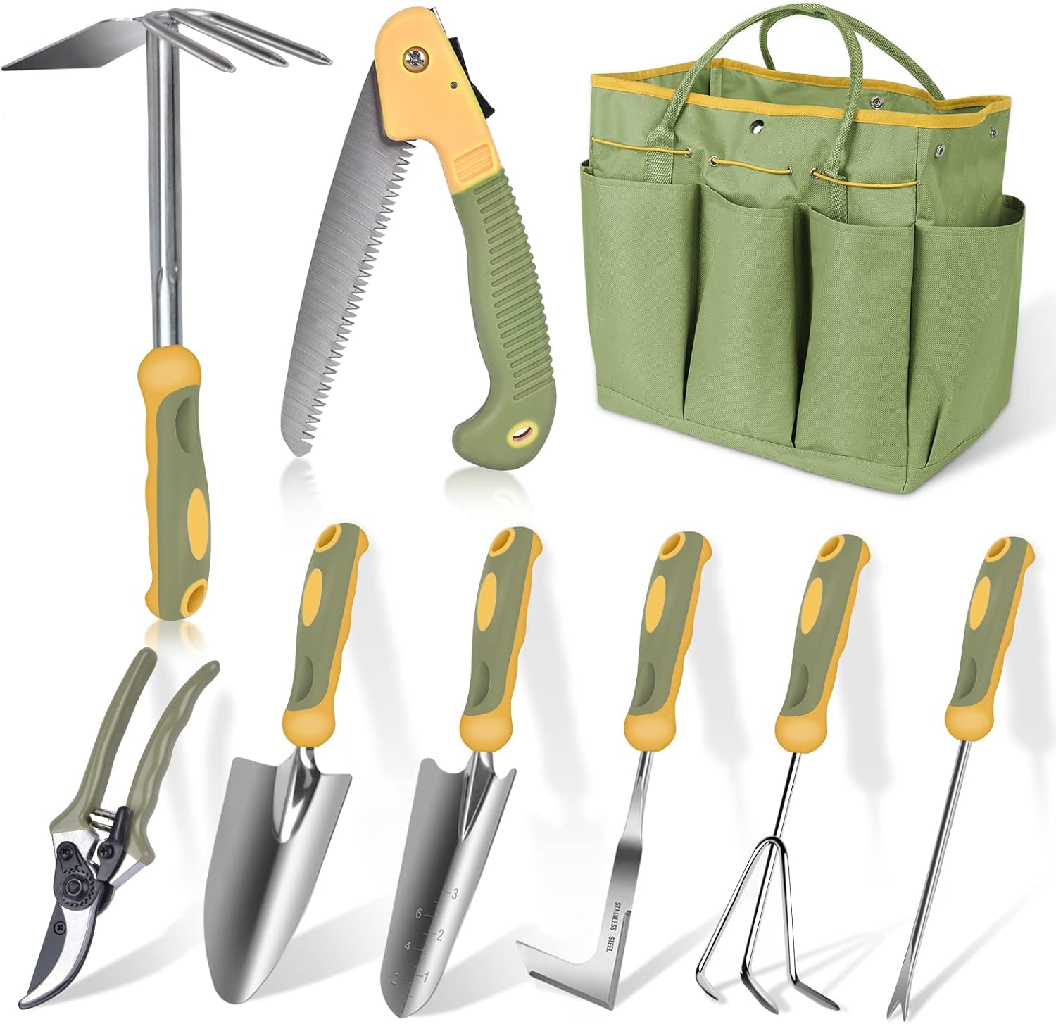 9 Piece Stainless Steel Heavy Duty Gardening Tools with Handle, Durable Garden Tool Bag, Ideal Gardening Hand Tools
