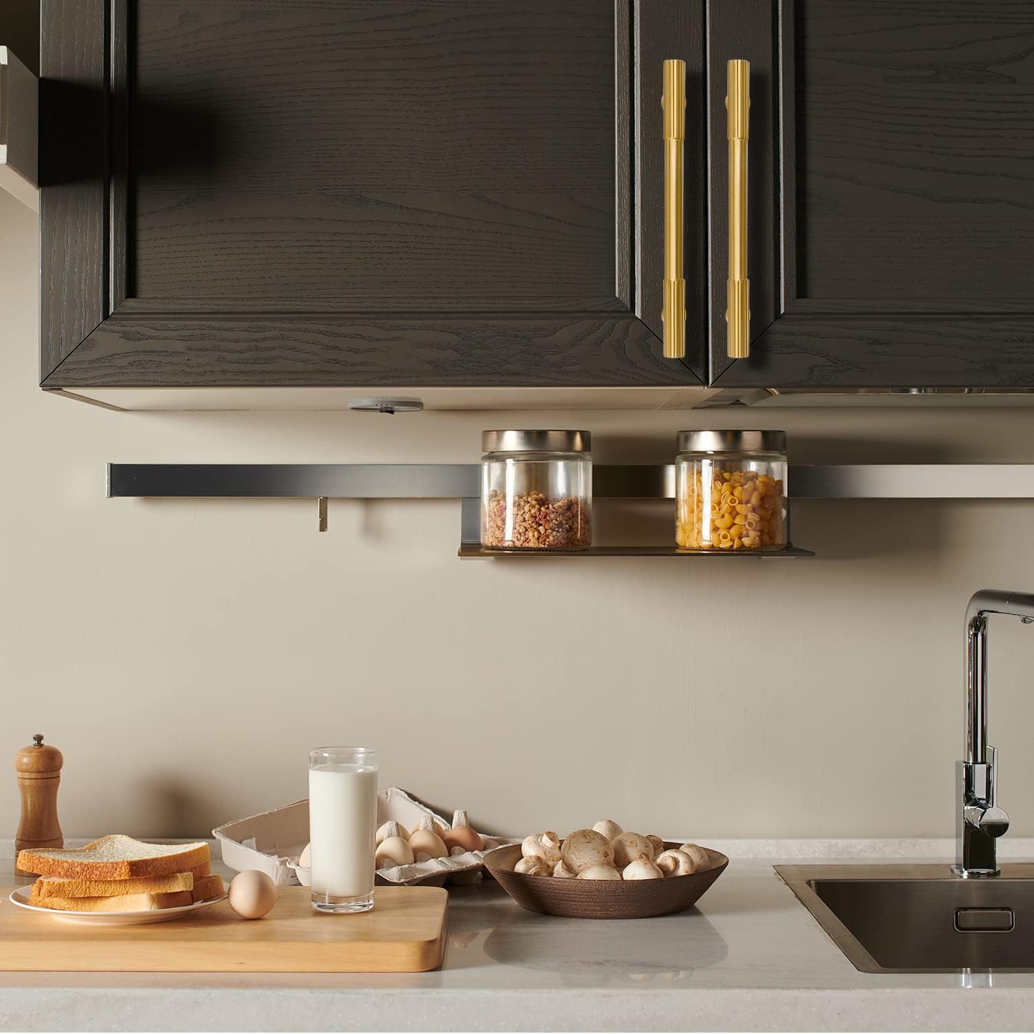 4pcs Solid Brass Gold Cabinet Pulls, 3-3/4-Inch Hole Centers for Kitchen Cupboard Handles Modern Drawer Dresser Pulls Bathroom Brushed Brass Cabinet Pulls Wardrobe Door Handles