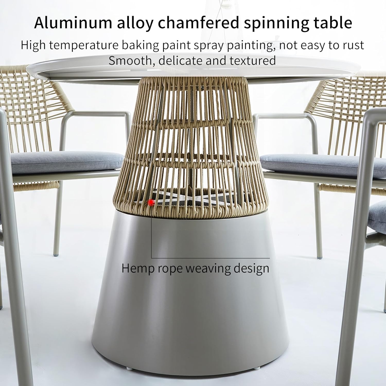 Bistro Set Aluminum Frame Woven Rope Chair with Cushions Pillow and Side Table