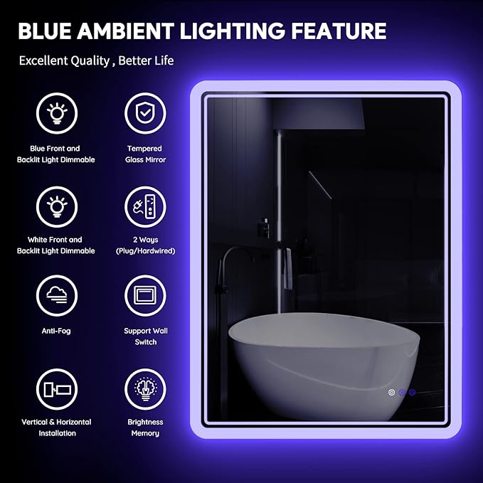 28" x 36" LED Bathroom Backlit Mirror, Bathroom Mirror with Lights, LED Mirror for Bathroom