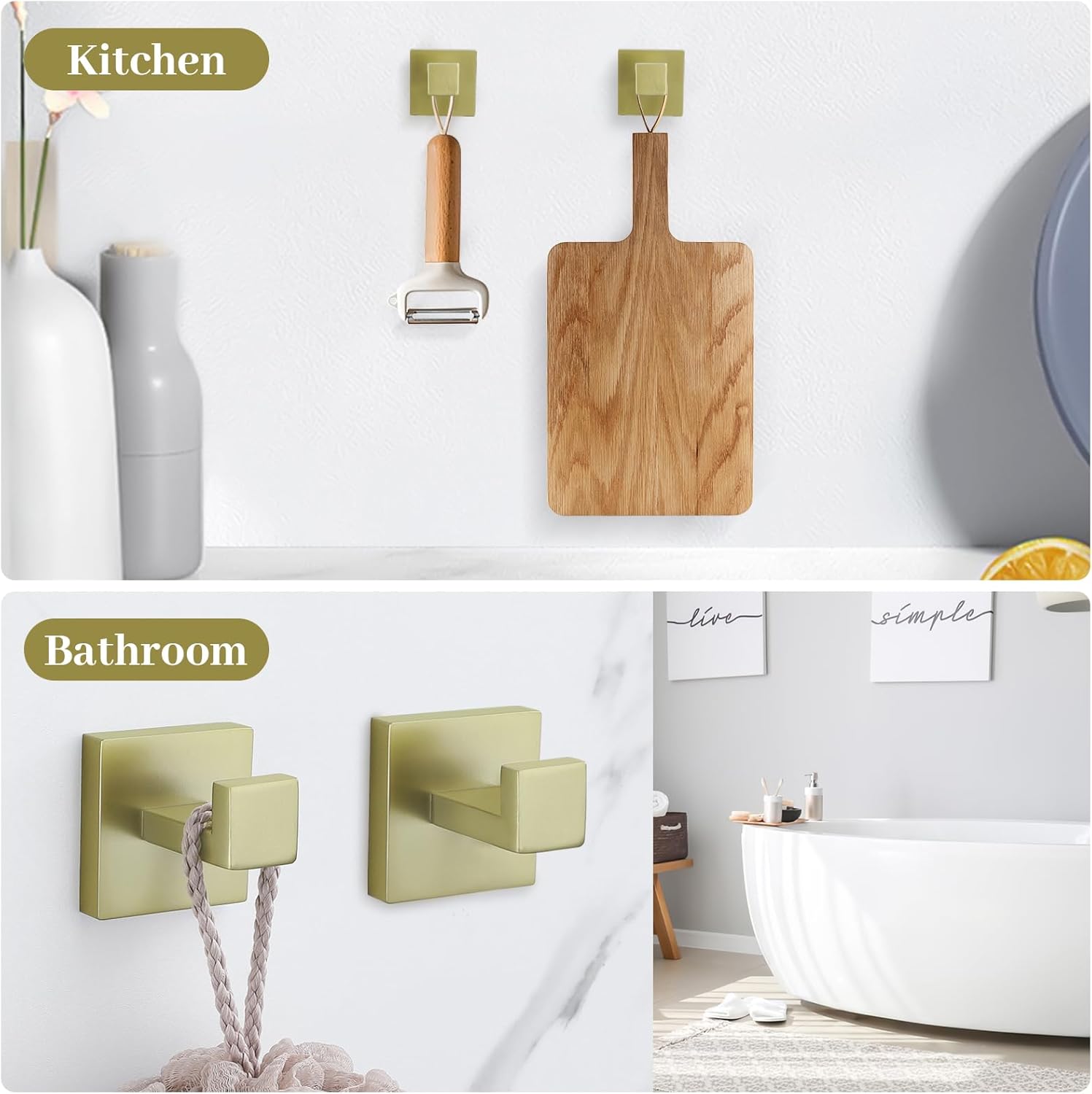 5 Piece Towel Holder for Bathroom Wall, Brushed Gold Bathroom Accessories Set Bathroom Hardware Set, Square SUS304 Stainless Steel 23.6 inch Bath Towel Bar Set, Bath Towel Holder Mounted