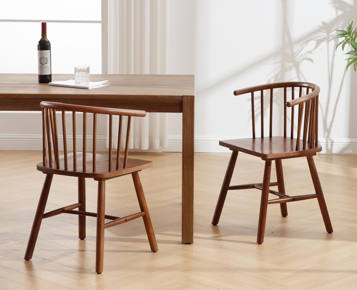 Farmhouse Spindle Dining Room Chairs with Arms/Wide Curved Back Modern Kitchen Chairs Windsor Side Chair
