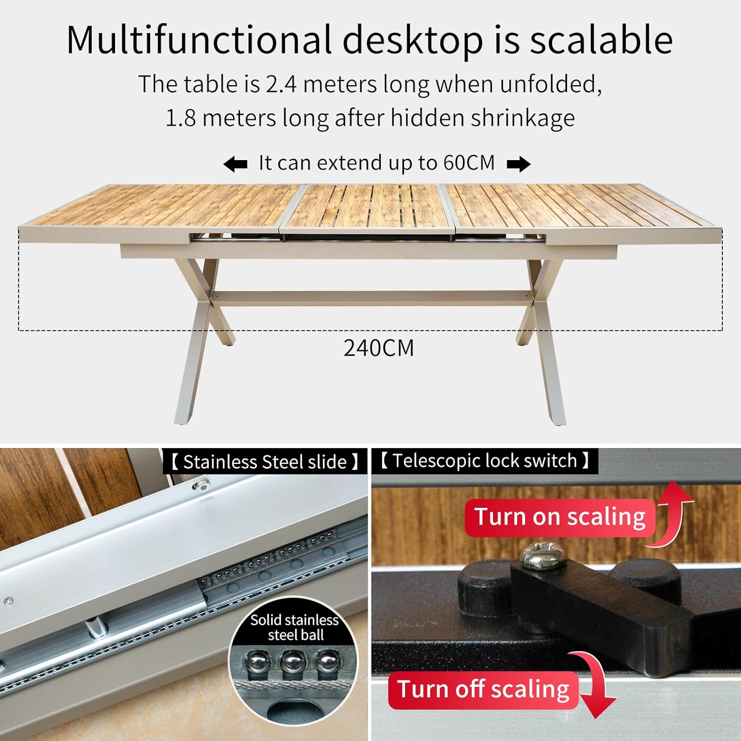 Outdoor Furniture Aluminum Frame Plastic Wood Outdoor Dining Table