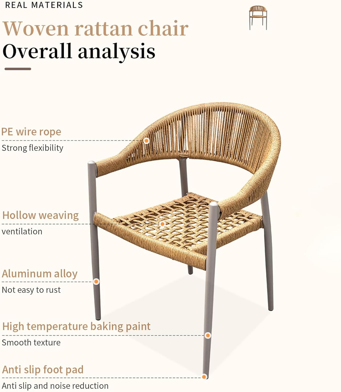 All-Weather Patio Dining Chairs with Armrests for Backyard Garden