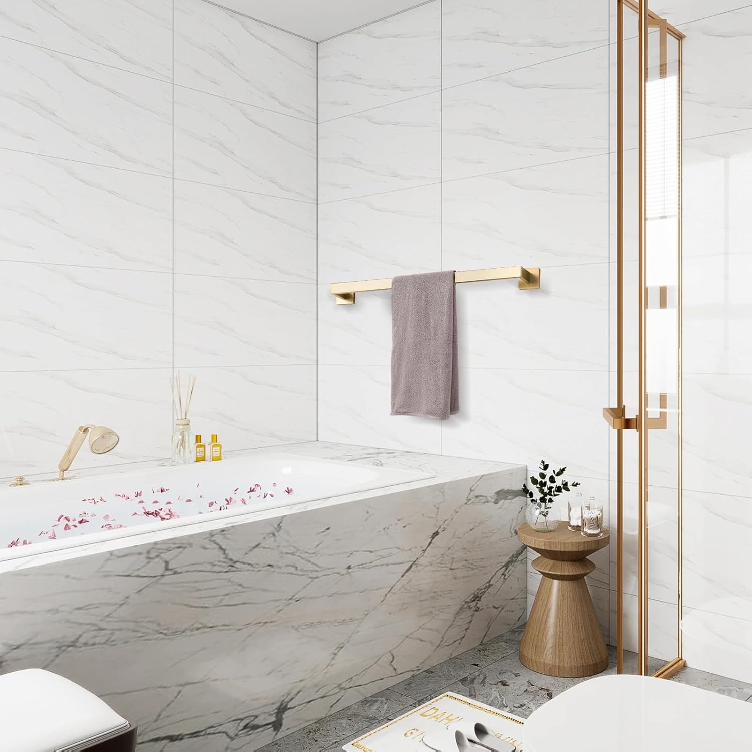 Bathroom Towel Bar, 23.6 Inch Gold Towel Rack, SUS304 Stainless Steel Bathroom Accessories, Square Hand Towel Holder for Bathroom Kitchen Wall Mounted