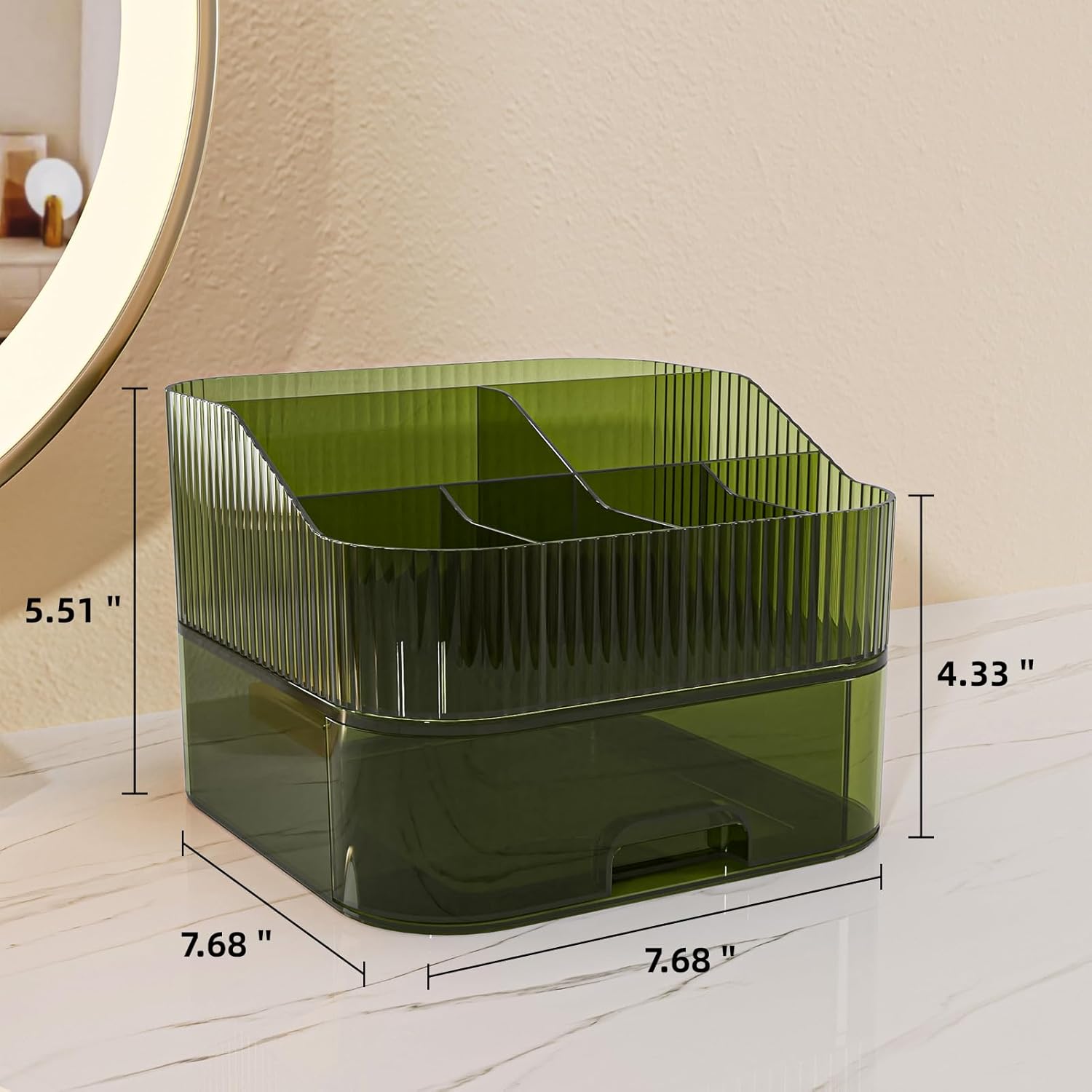 Makeup Organizer Countertop for Vanity, Stackable Dresser Make up Organizer with Drawers, Dark Green Plastic Bathroom Cosmetics Skincare Organizer for Perfume, Lipstick, Lotion