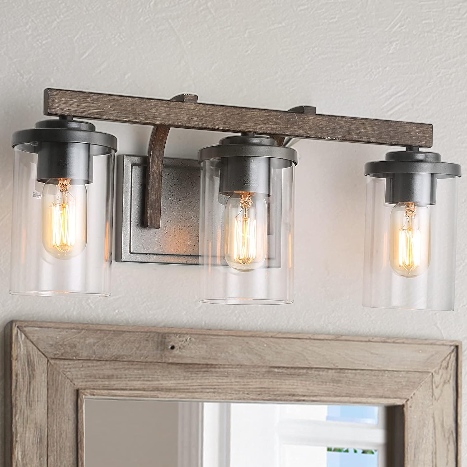 Farmhouse Bathroom Vanity Light Fixtures, Rustic Vanity Lighting with 3 Clear Glass