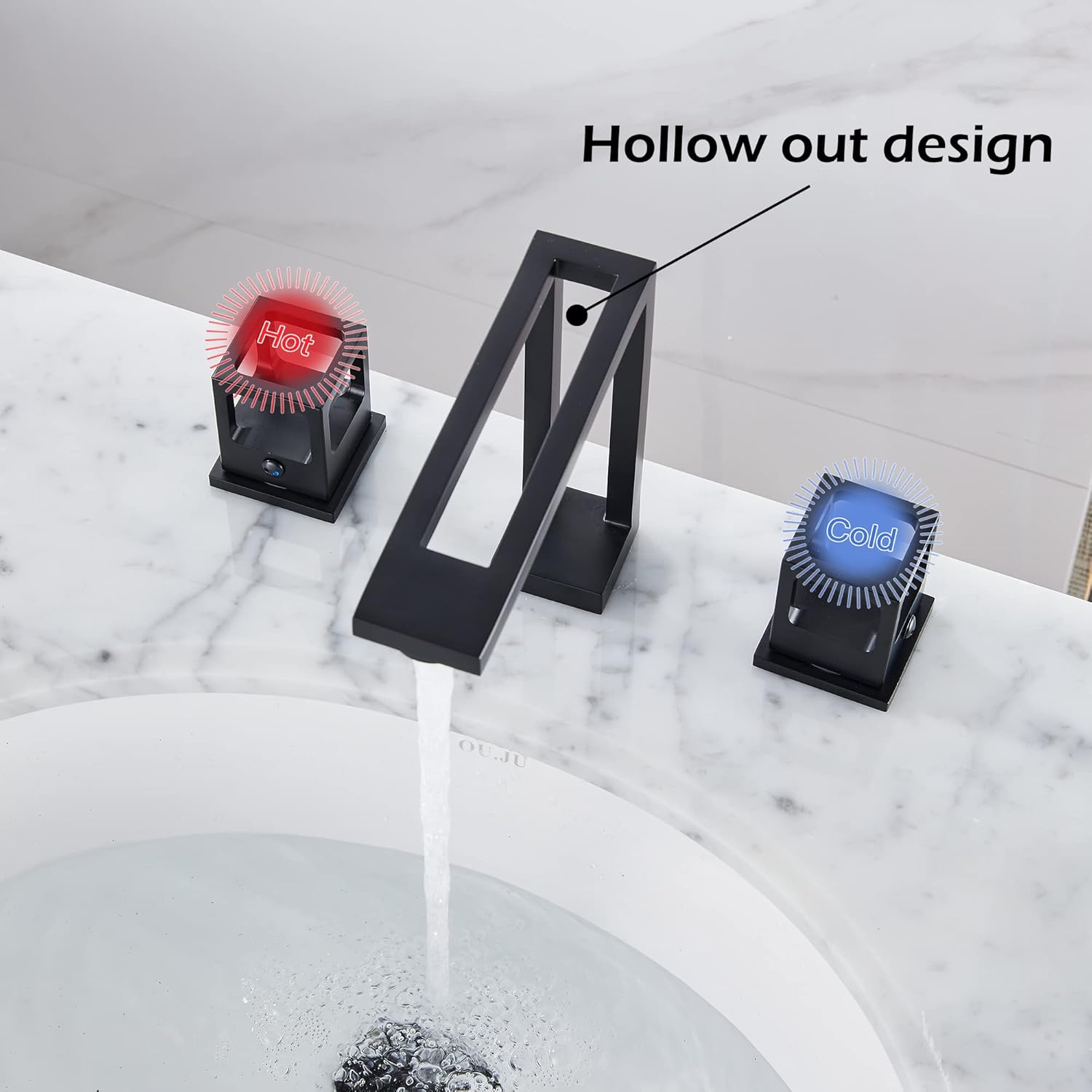 Bathroom Sink Faucet Widespread Black Bathroom Faucet 3 Hole 2 Handles Faucet for Bath Sink Hollow Out Design Modern Vanity with Water Supply Lines Bathtub 8-16inch Mixer Tap