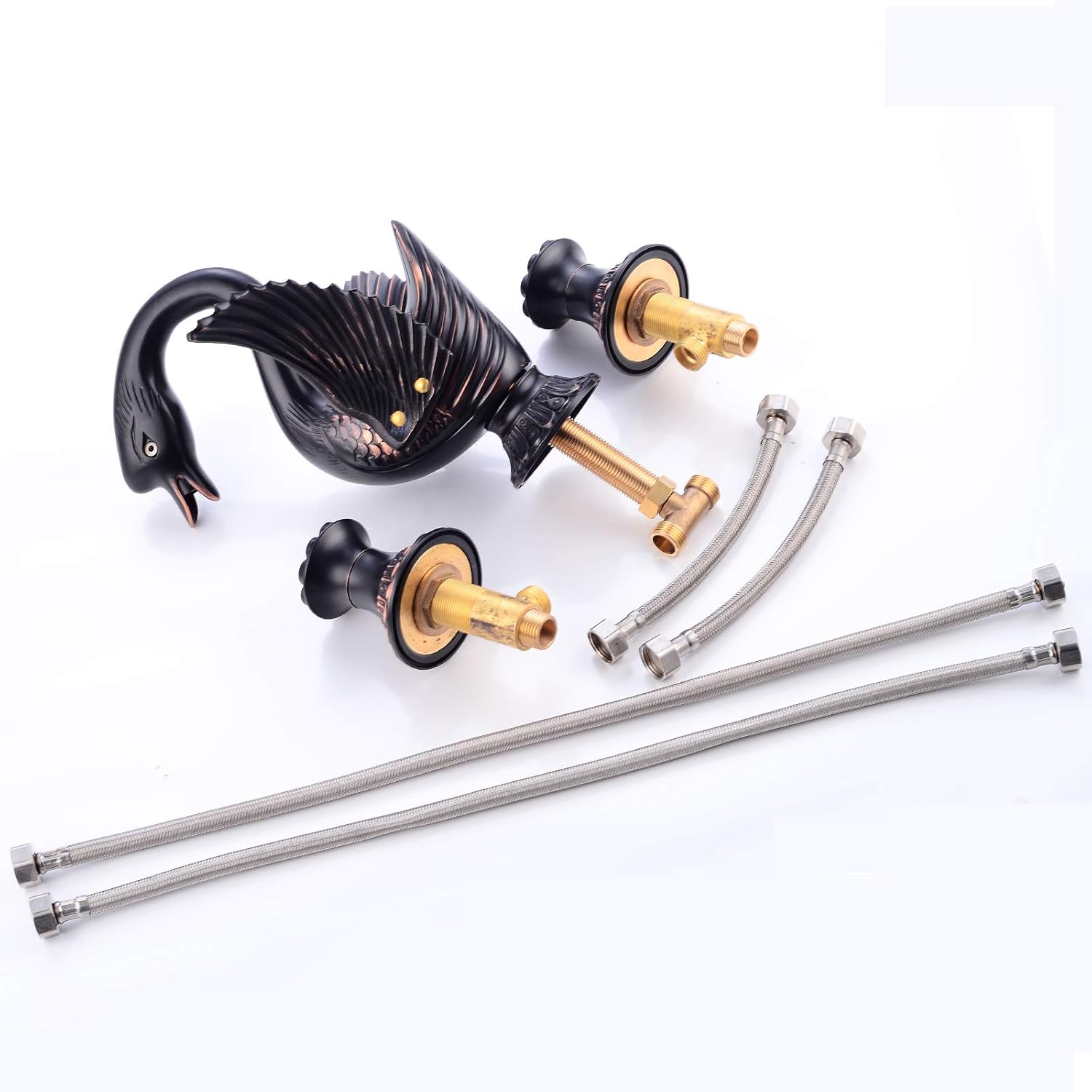 Swan Widespread Bathroom Faucet Oil Rubbed Bronze Two Handles 3 Holes 8-16 Inch Bathroom Sink Faucet Lavatory Mixer Tap with Water Supply Hose Luxury Commercial