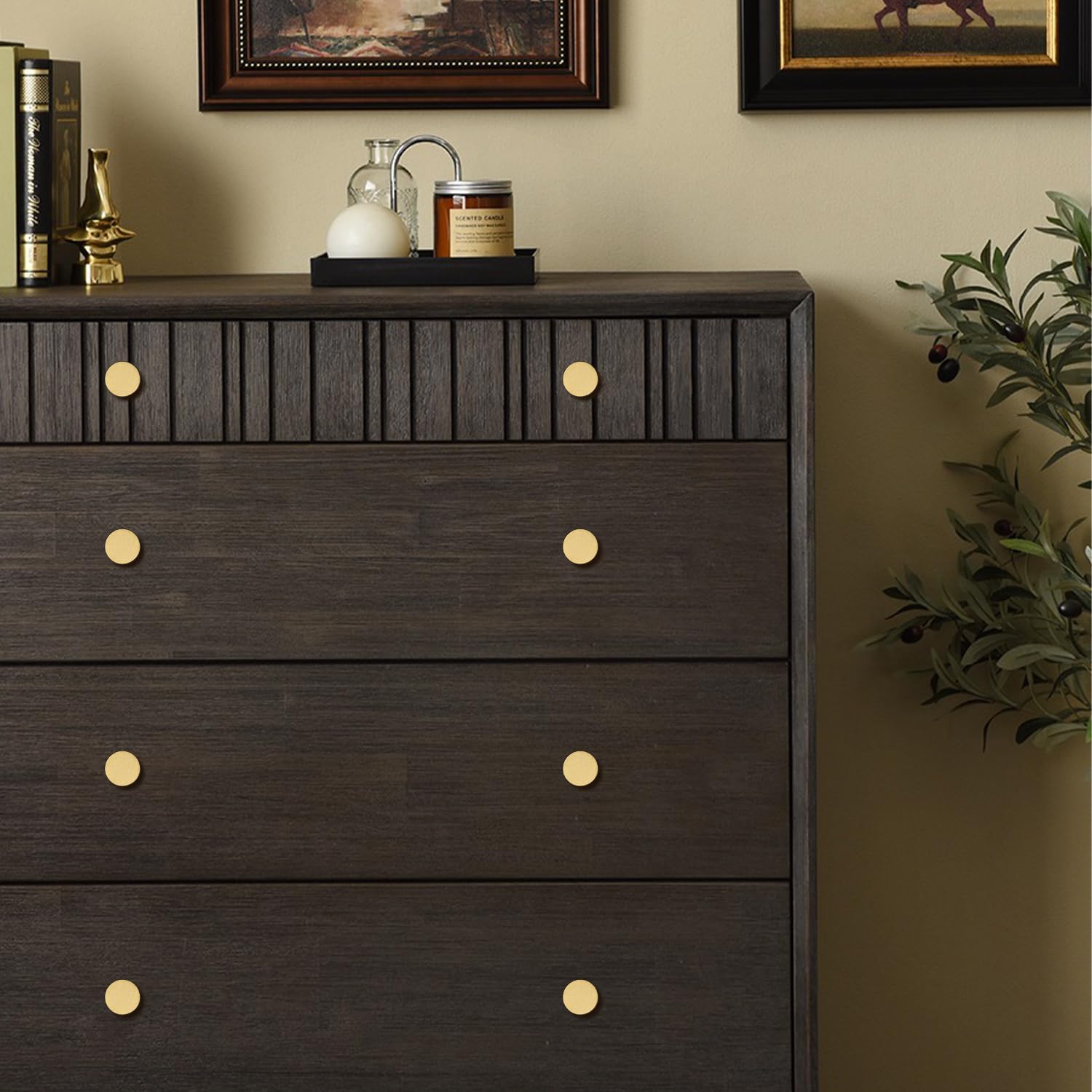 4pcs Solid Brass Cabinet Knobs Pulls Cabinet Drawer Dresser Gold Knobs Modern Handles Knobs(1"x1"/25mmx25mm),Brushed Brass Finish