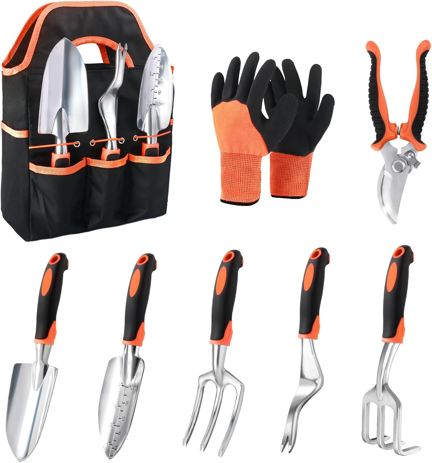 8 Piece Gardening Tools Set with Non Slip Ergonomic Handle, Heavy Duty Garden Tool Set with Storage Bag