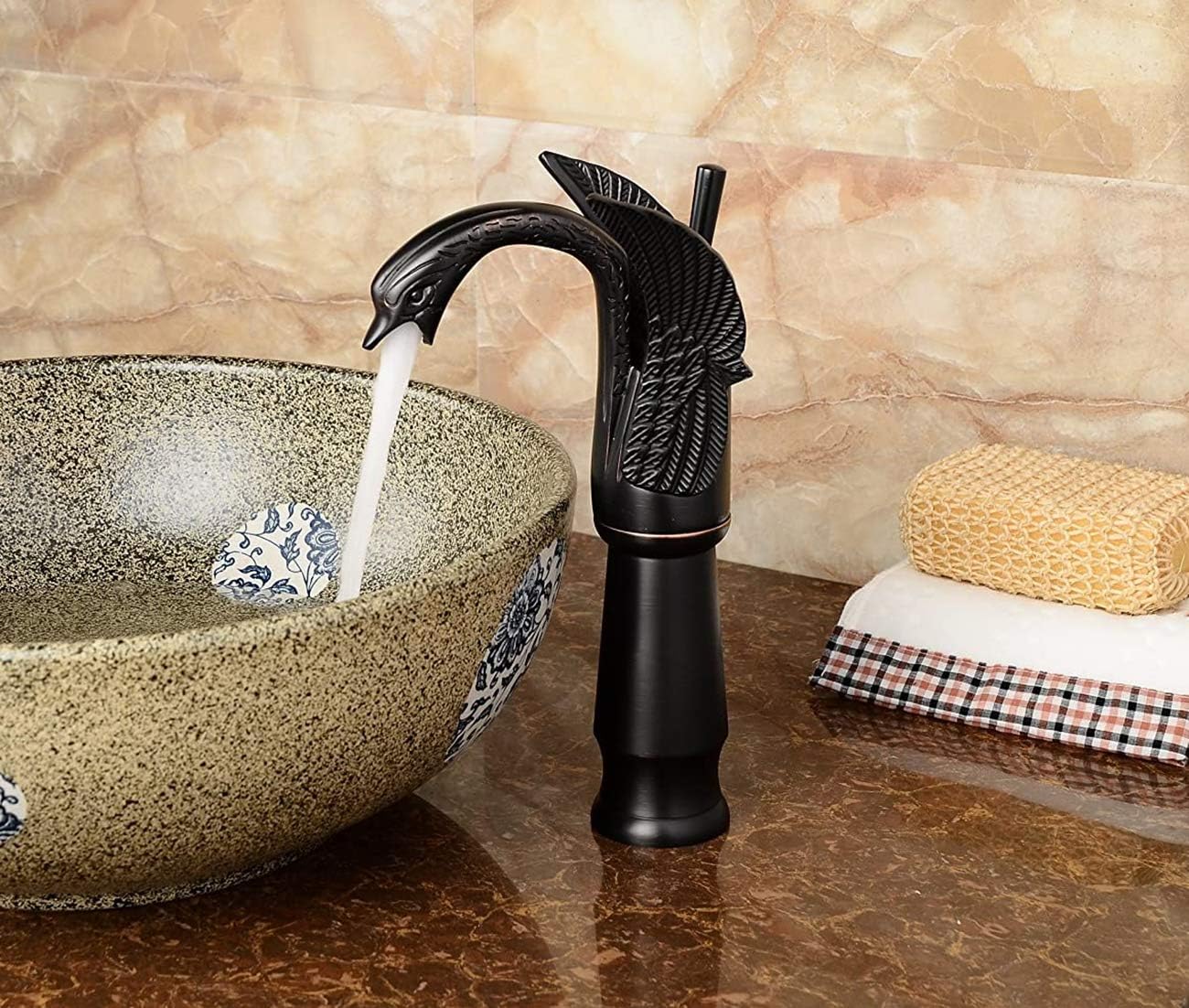Swan Bathroom Vessel Sink Faucet Oil Rubbed Bronze Tall Single Handle One Hole Basin Faucet Aerator Spout Basin Mixer Tap