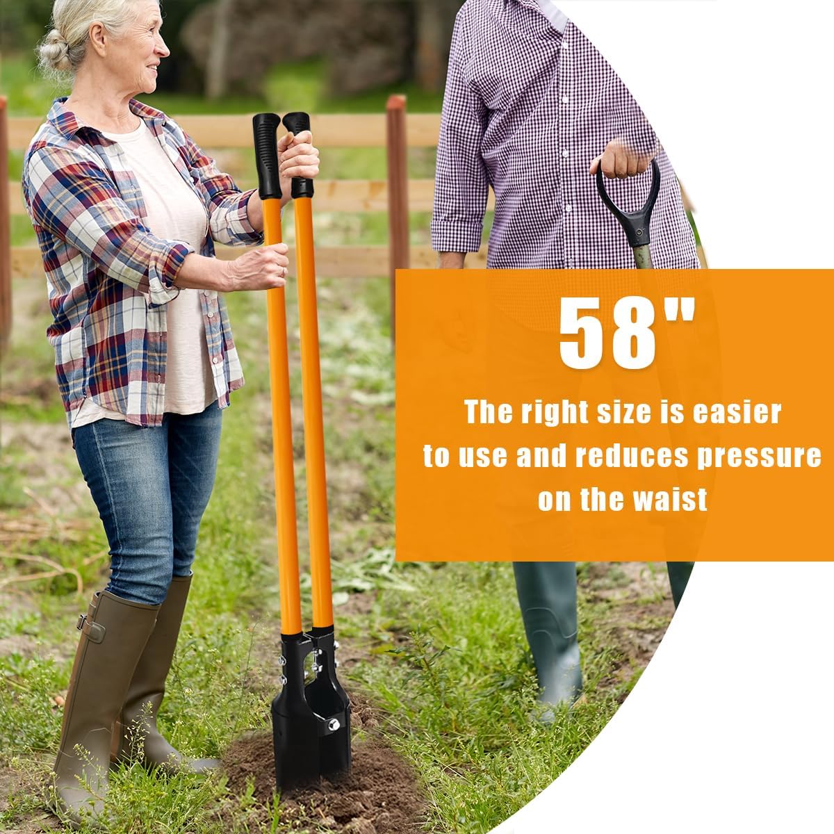 Post Hole Digger Tool, Heavy Duty Post Hole Digger with Fiberglass Handle, 58 Inches