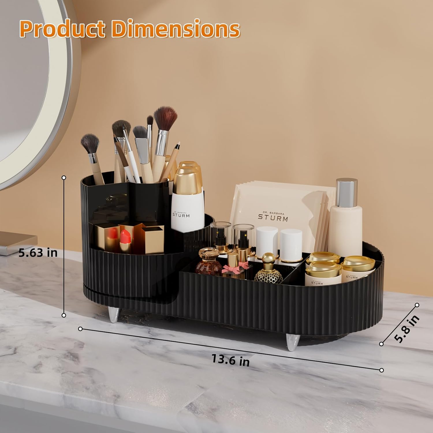 Makeup Organizer Countertop for Vanity, 360 Rotating Cosmetic Makeup Brush Holder Storage, Plastic Large Skincare Display Case Organizer for Lotion, Lipsticks, Perfume (black)