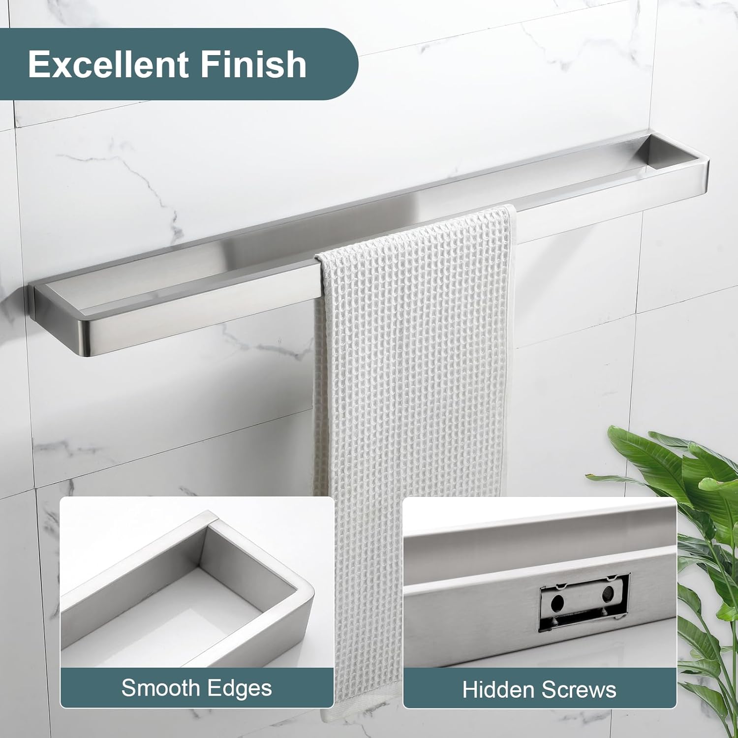 Bathroom Towel Bar Brushed Nickel, 23.6 Inch 304 Stainless Steel Bath Accessories Towel Rack Hanger, Bathroom Kitchen Square Hand Towel Holder Wall Mounted