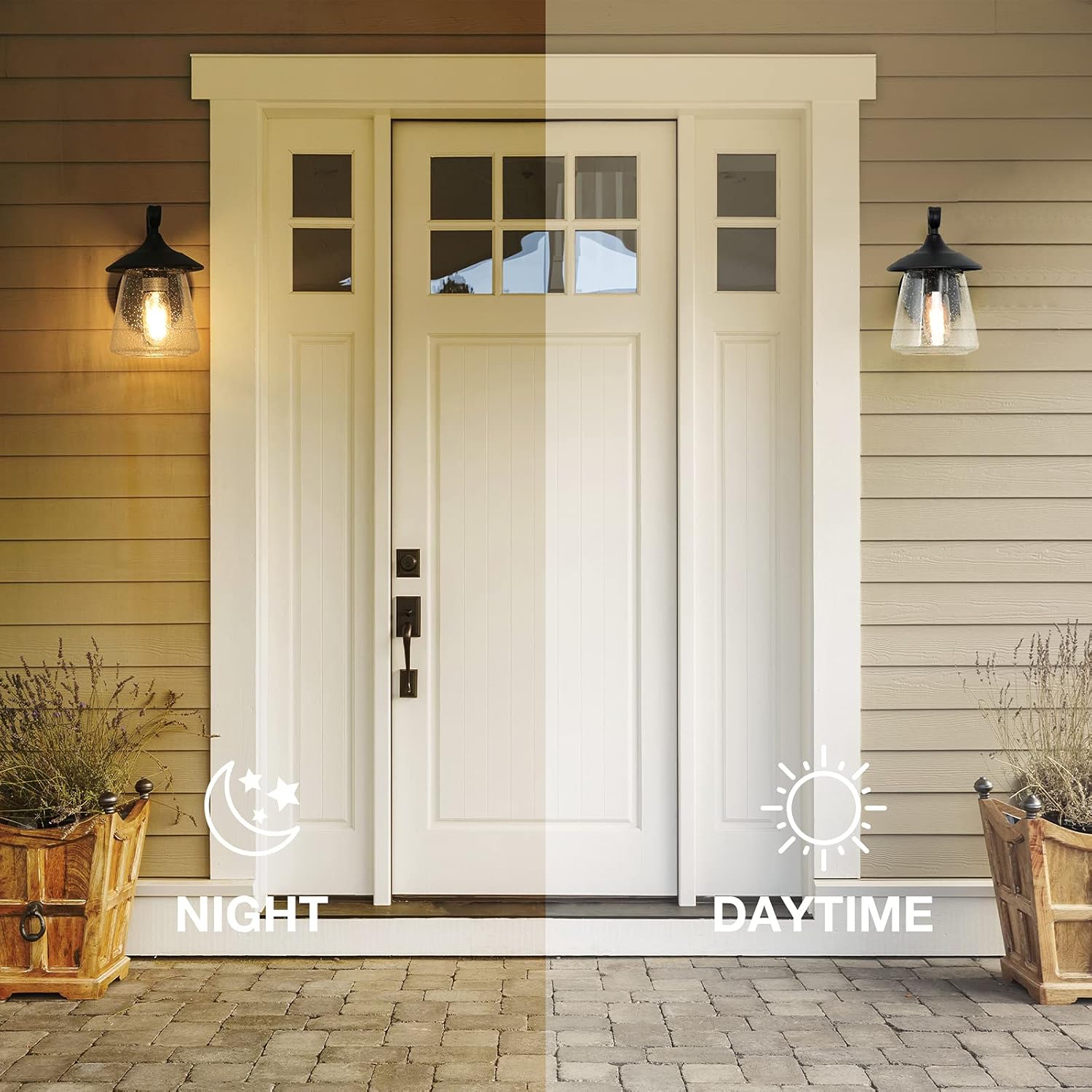Outdoor Wall Light，Farmhouse Exterior Lantern in Black with Seeded Glass