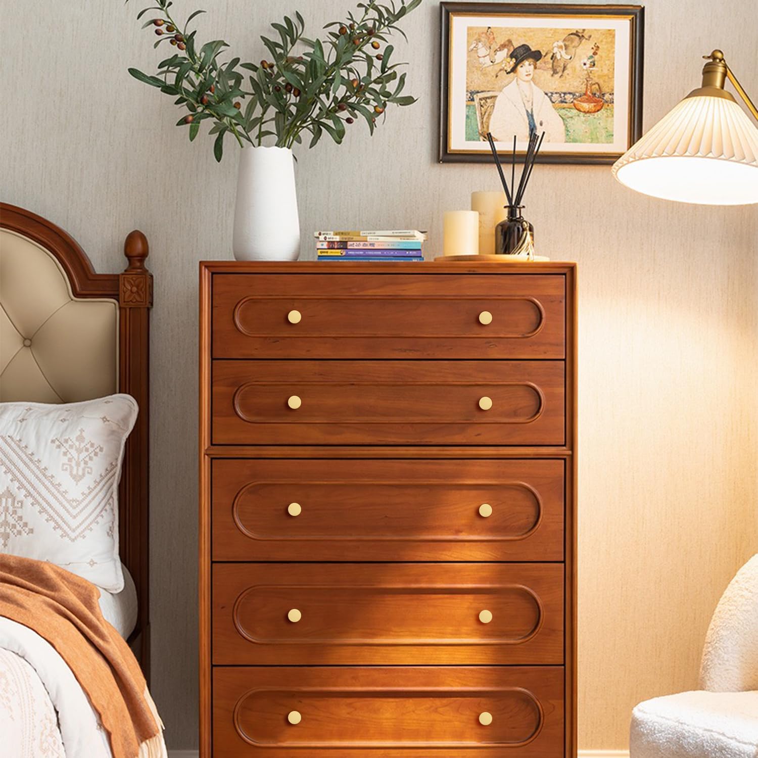 Round Cabinet Knobs, Solid Brass Dresser Knobs Brushed Gold Cabinet Knobs for Kitchen Drawers(12Pcs, 1.1"x0.78")