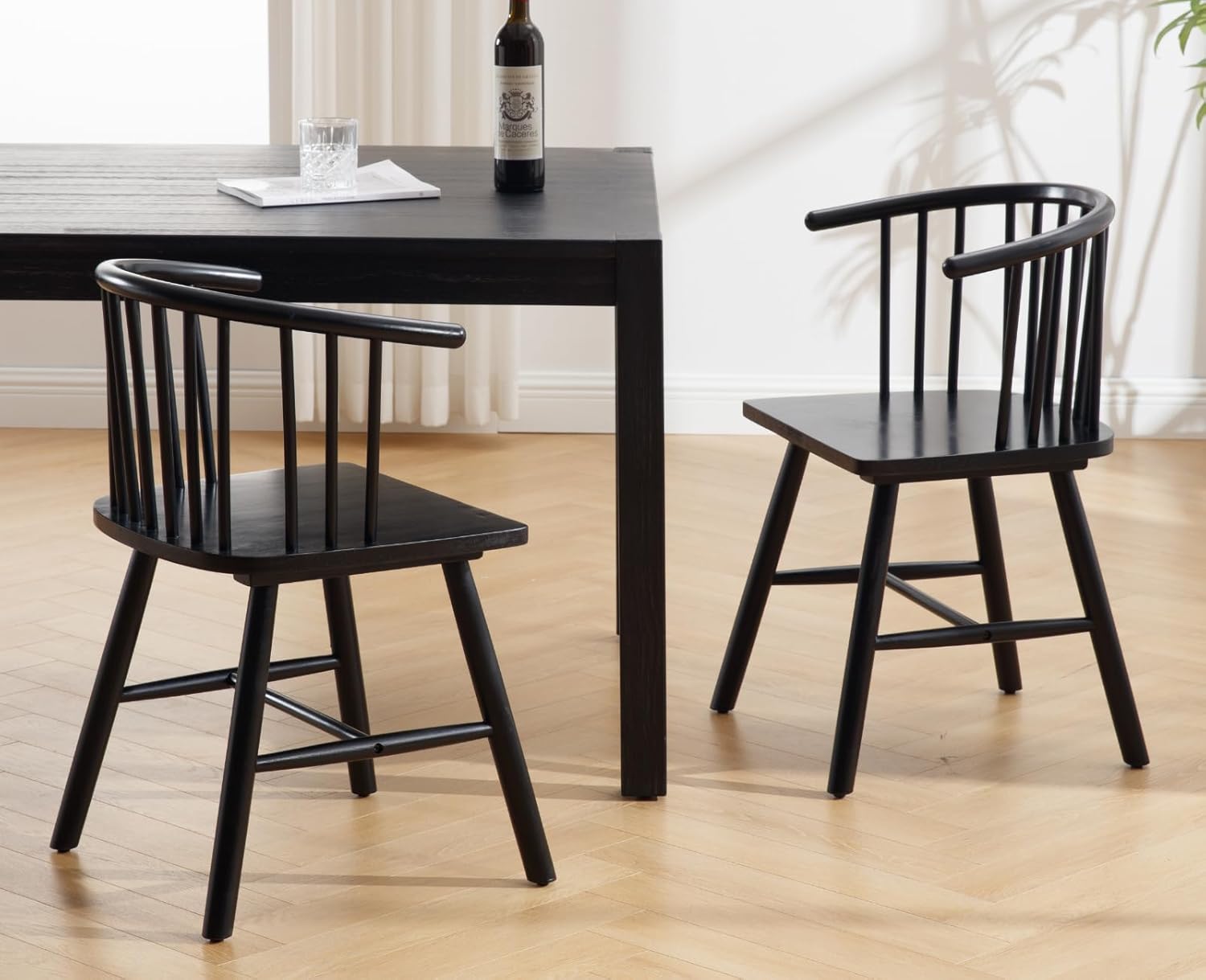 Farmhouse Spindle Dining Room Chairs with Arms/Wide Curved Back Modern Kitchen Chairs Windsor Side Chair