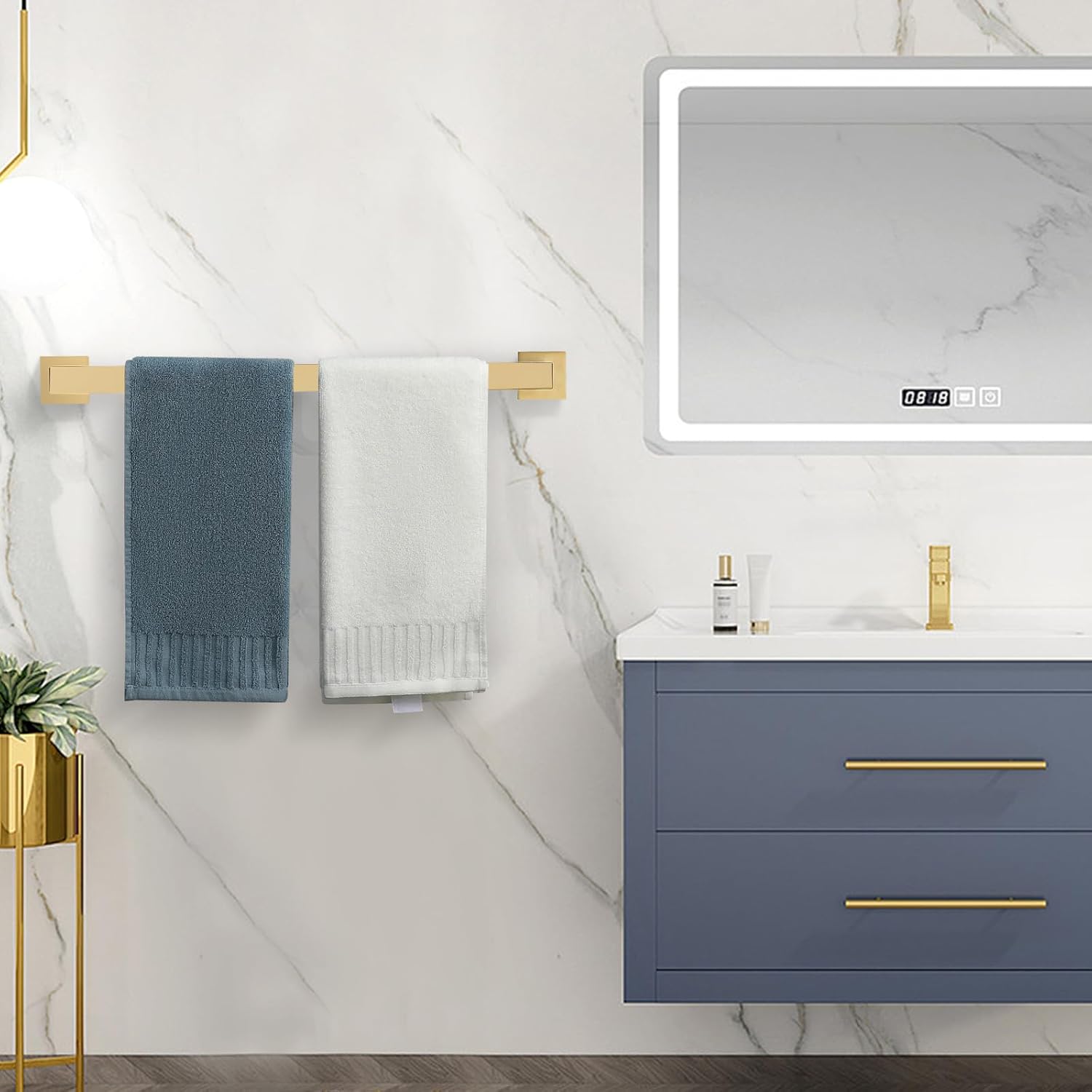 Bathroom Towel Bar, 23.6 Inch Gold Towel Rack, SUS304 Stainless Steel Bathroom Accessories, Square Hand Towel Holder for Bathroom Kitchen Wall Mounted