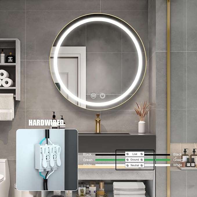 28inch Round Medicine Cabinet with Lights,Led Medicine Cabinet with Defogger,Illuminated Mirror Cabinet for Bathroom,Dimmable,Anti-Fog,3 Colors,Surface Mount Only