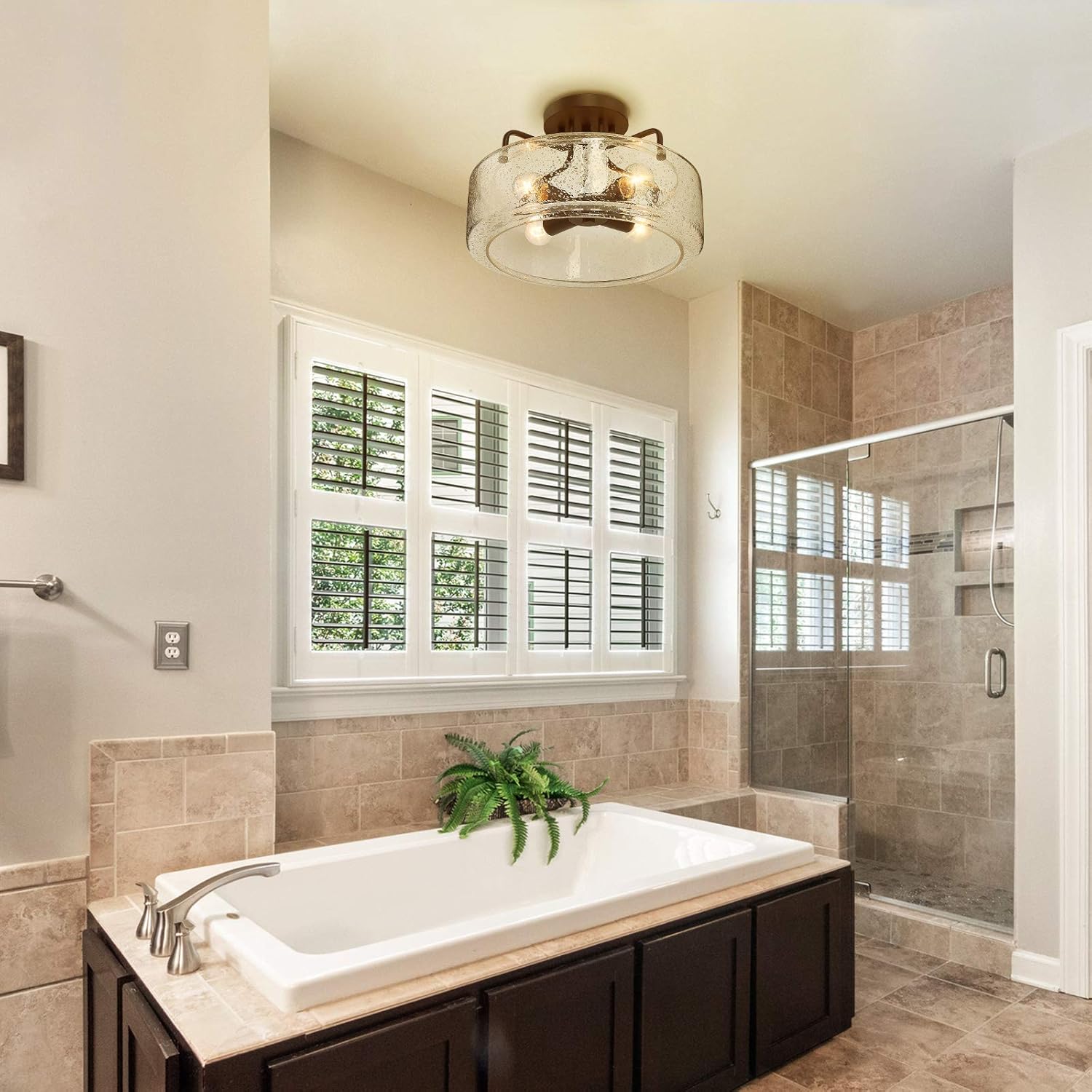 Semi Flush Mount Ceiling Light with Seeded Glass Shade