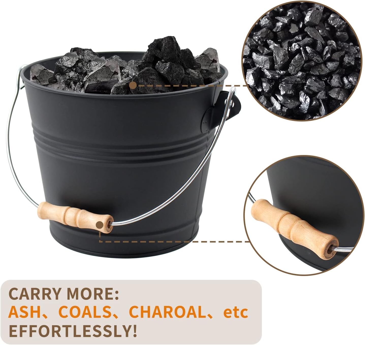 Ash Bucket with Lid and Shovel, 1.3 Gallon Fireplace Bucket for Ashes, Includes Hand Broom and Gloves for Fire Pit