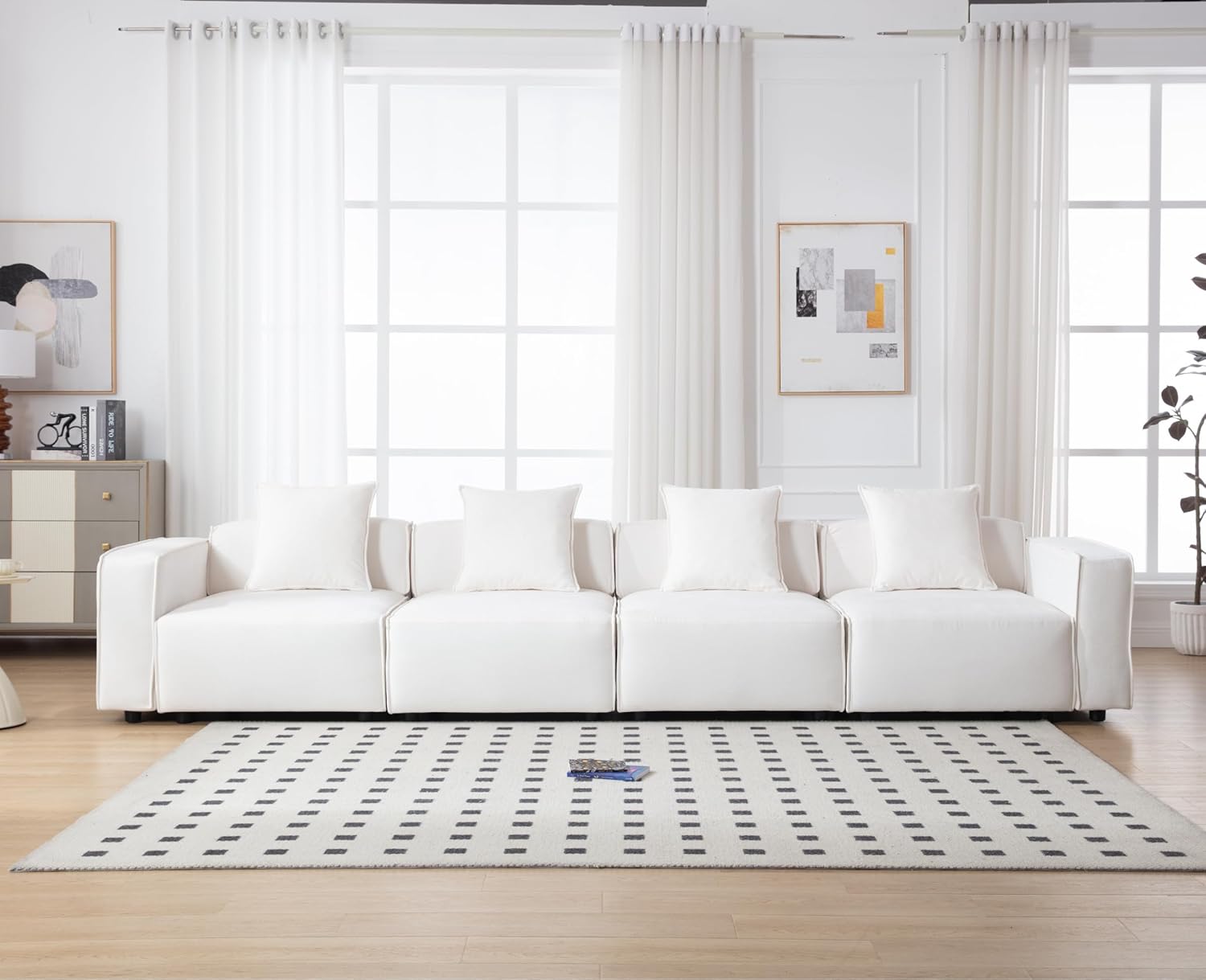 Oversized Modular Sectional Sofa Couch Long Sleeper Couch Chenille Upholstered Deep Seat Couch Modern Comfy 4-Seater