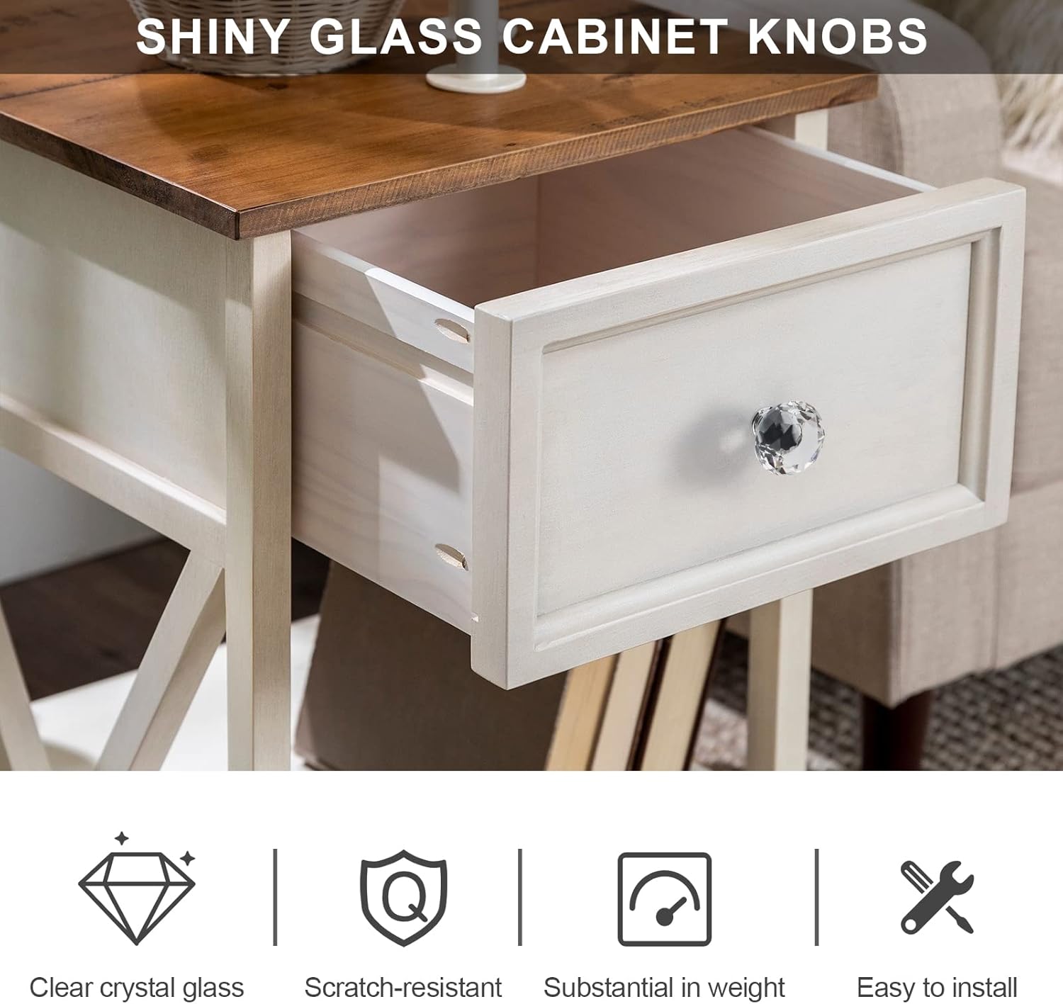 10 Pack Clear Crystal with Chrome Plated Drawer Knobs, 1-1/5 Inch(30mm) Cabinet Knobs Round Diamond Crystal Knobs for Drawers