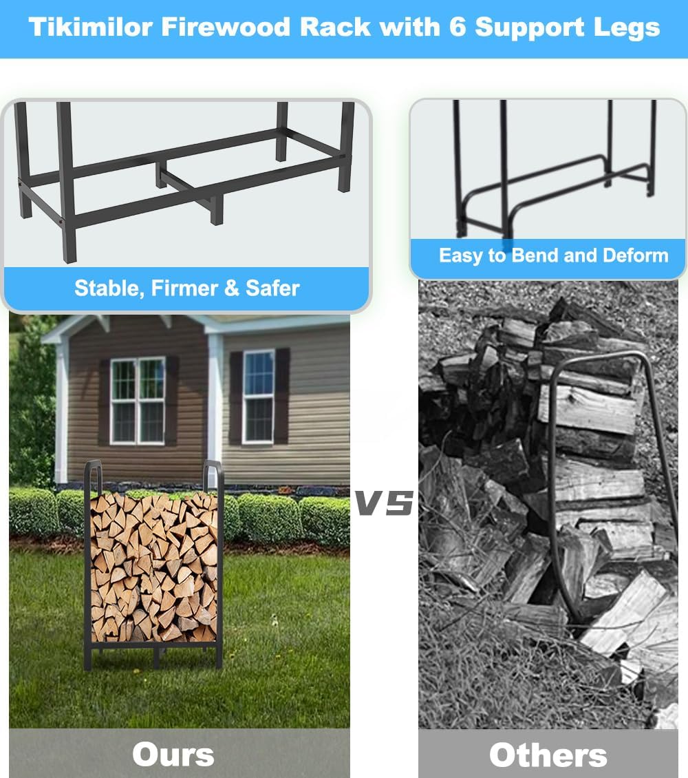 2.8ft Firewood Rack Holder, Adjustable Heavy Duty Fire Log Stacker Stand for Fireplace, Outdoor Indoor Metal Wood Pile Storage Organizer