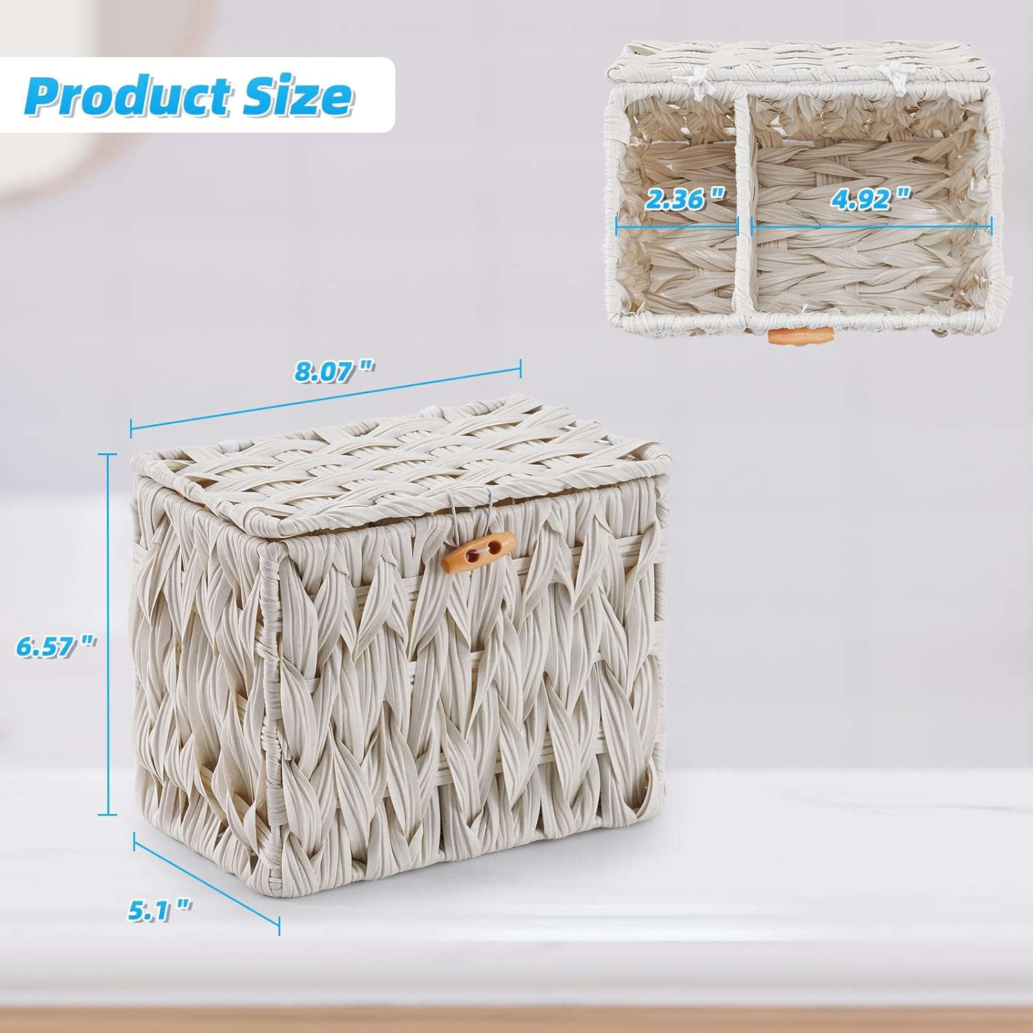 Tampon Holder for Bathroom with Lid, Plastic Wicker Feminine Product Organizer Farmhouse Style, White Tampon Basket Storage for Women Girl Stuff Swab Bathroom Decor