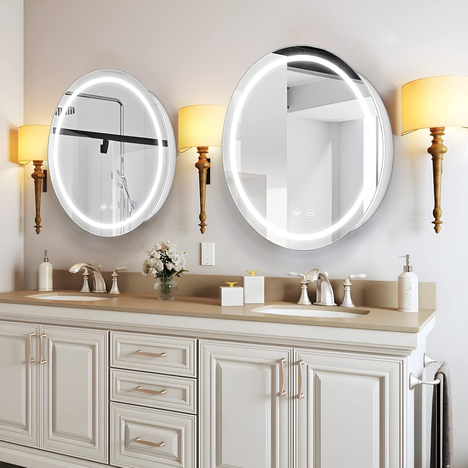 Led Round Medicine Cabinet,Bathroom Medicine Cabinet with Light,3 Color,Demister,Dimmable,Steel Constrution,White,Only for Surface Mount,28 inch