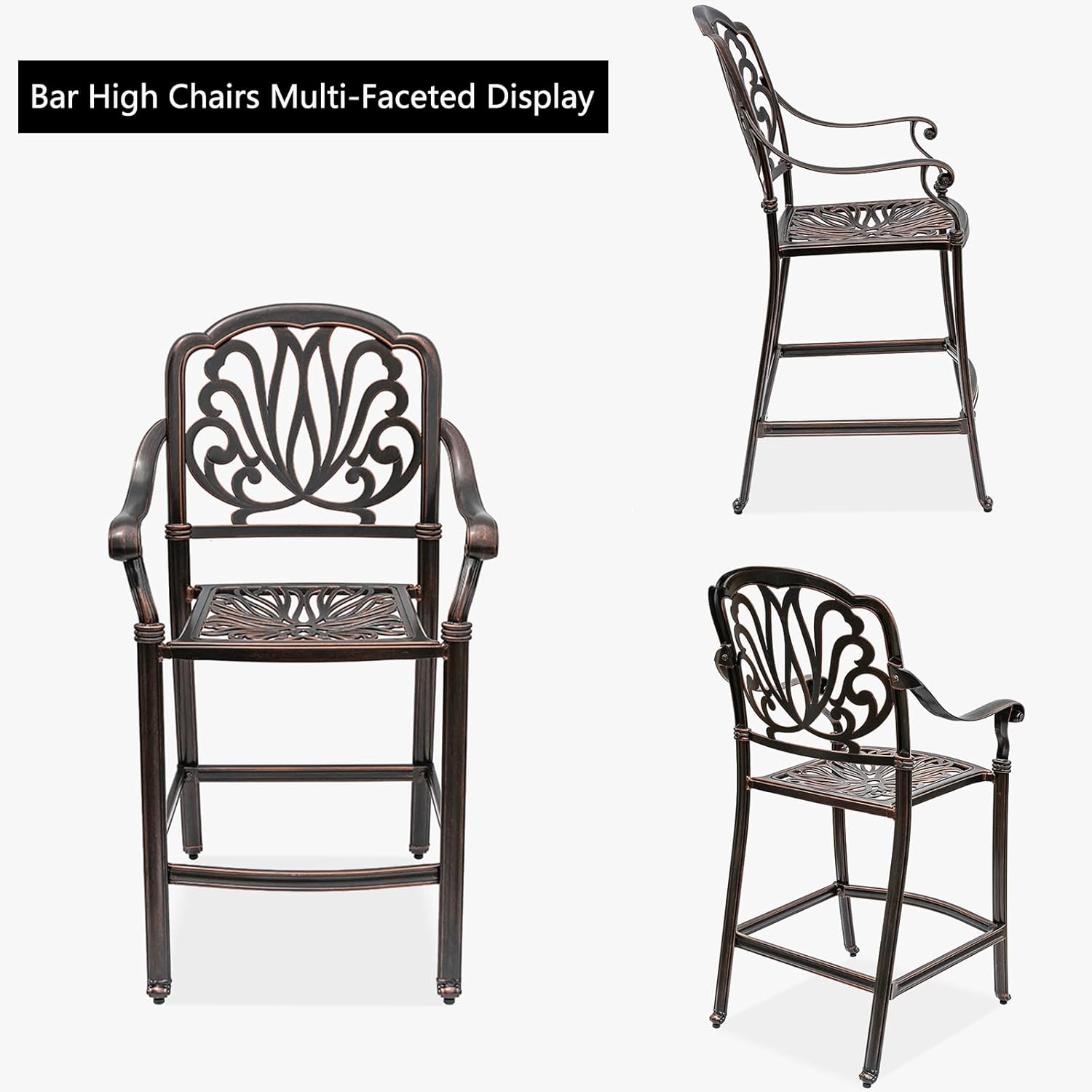 3/4-Piece Patio Bar Stools Set Cast Aluminum Outdoor Bar Height Bistro Set w/Cushion Bar Chairs & High Table w/Umbrella Hole